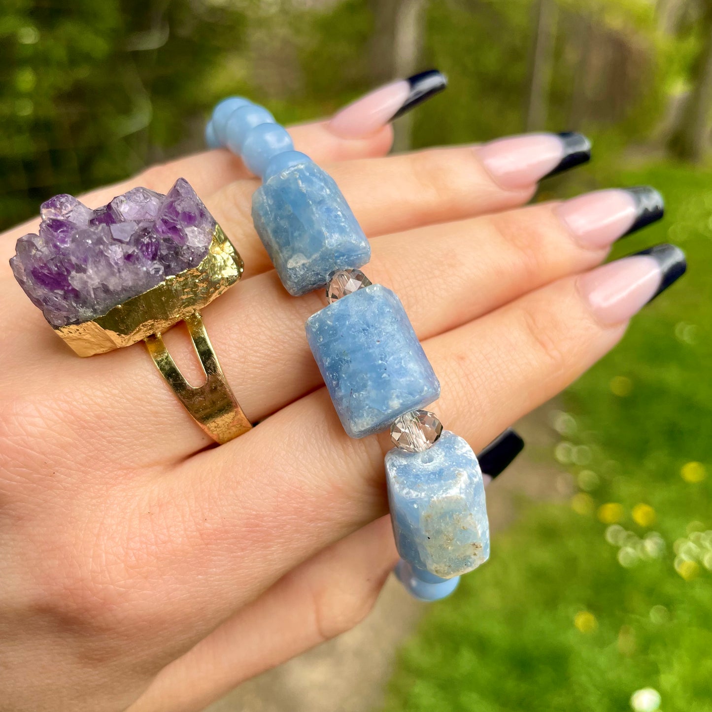 Angelite and Raw Celestite Beaded Bracelet 😇💎✨