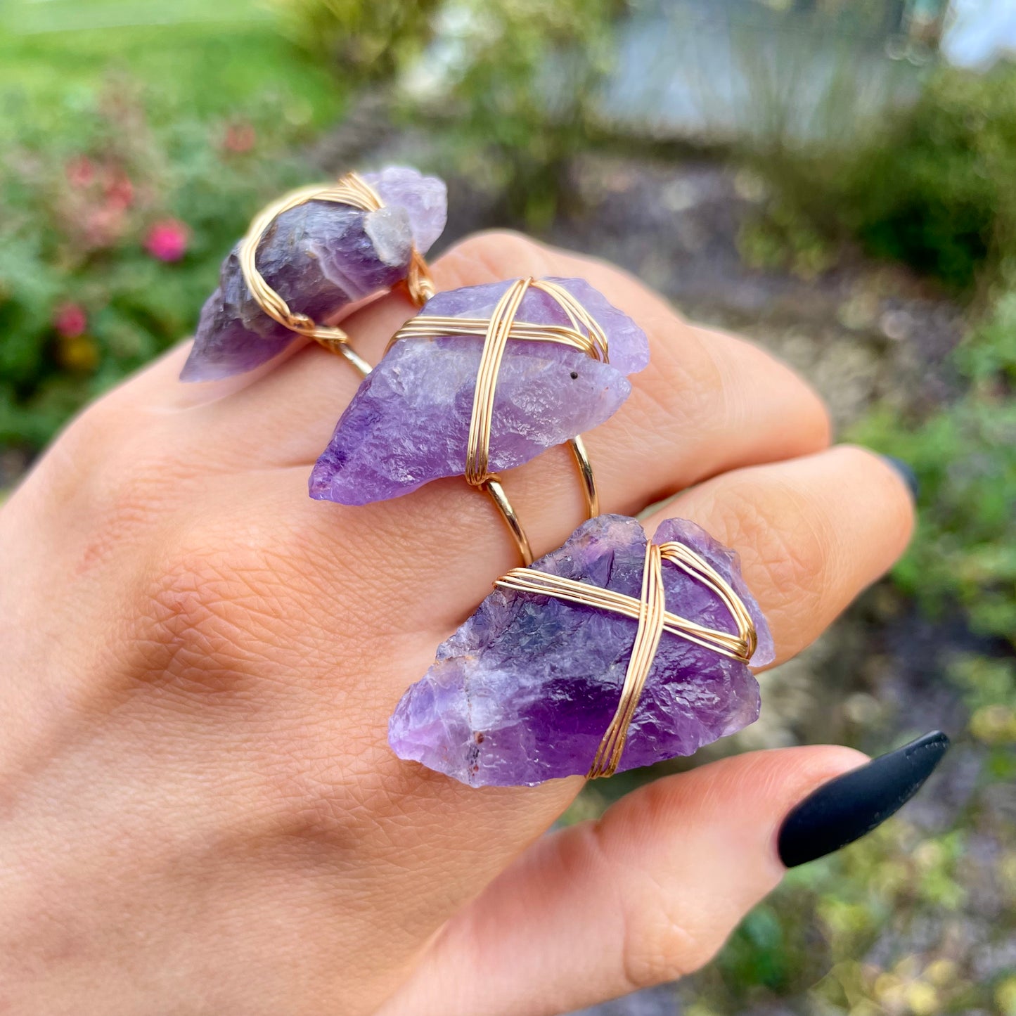 Amethyst Wire Wrapped Arrowhead Rings 🔮🌙✨