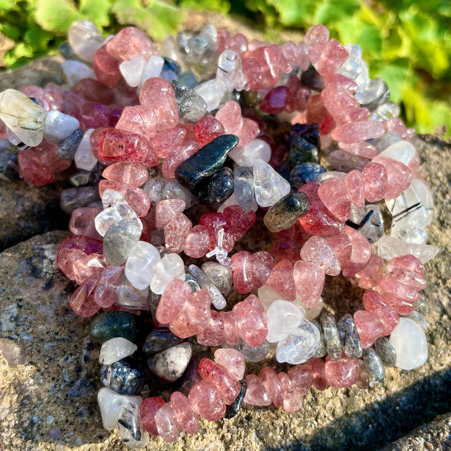Strawberry Quartz and Rutilated Quartz Chip Bracelets ππ€π