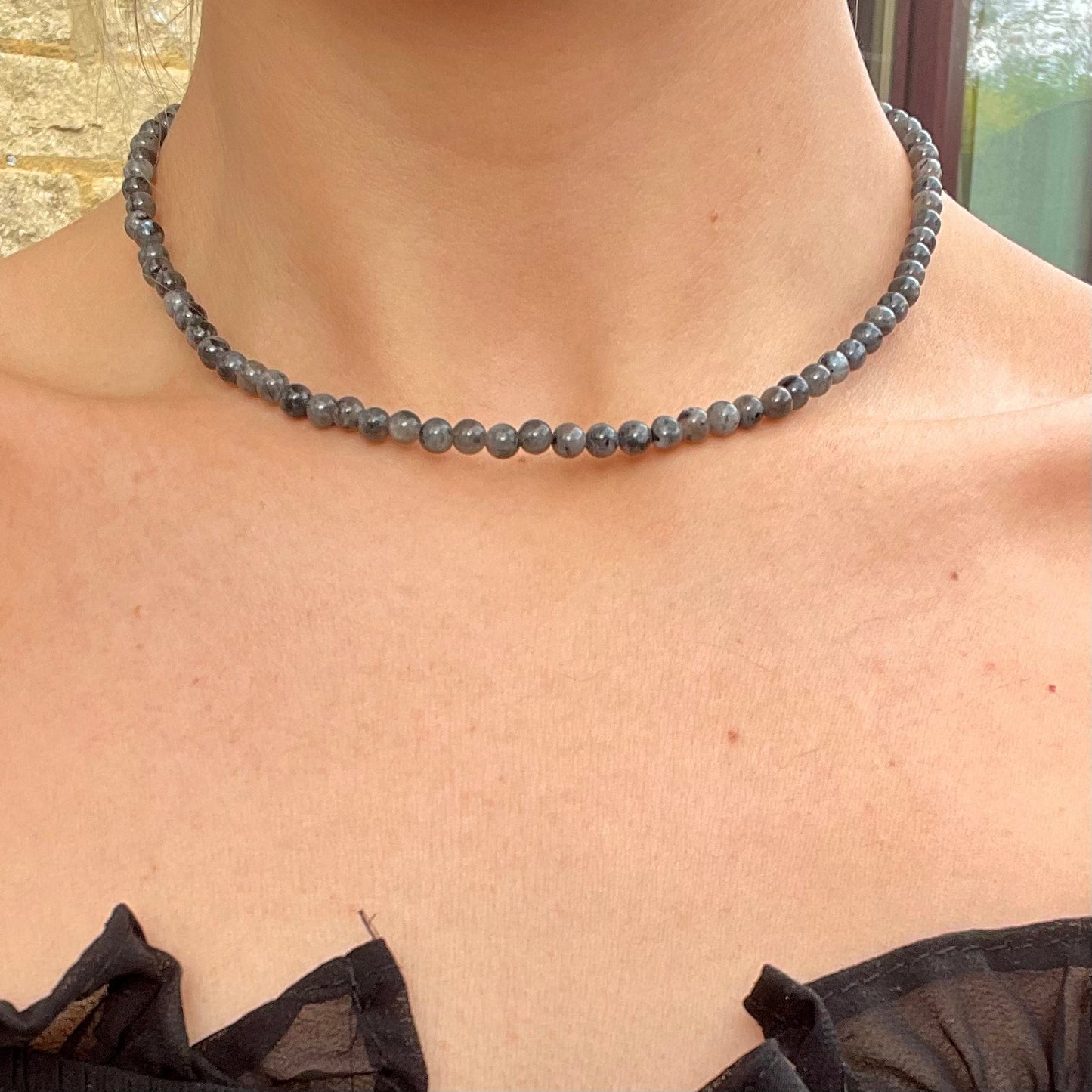 Larvikite 4mm bead Choker Necklace