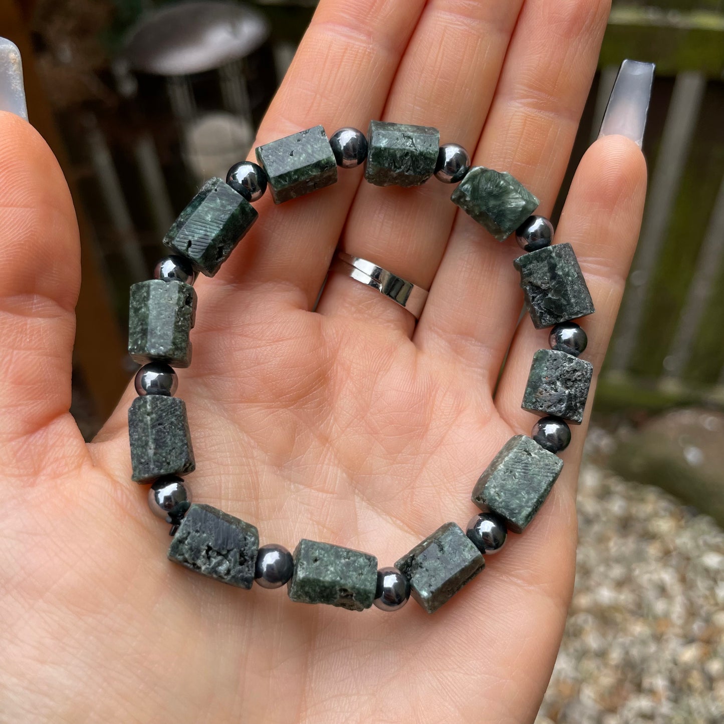 Seraphinite and Hematite Beaded Bracelet 🧝♀️🖤