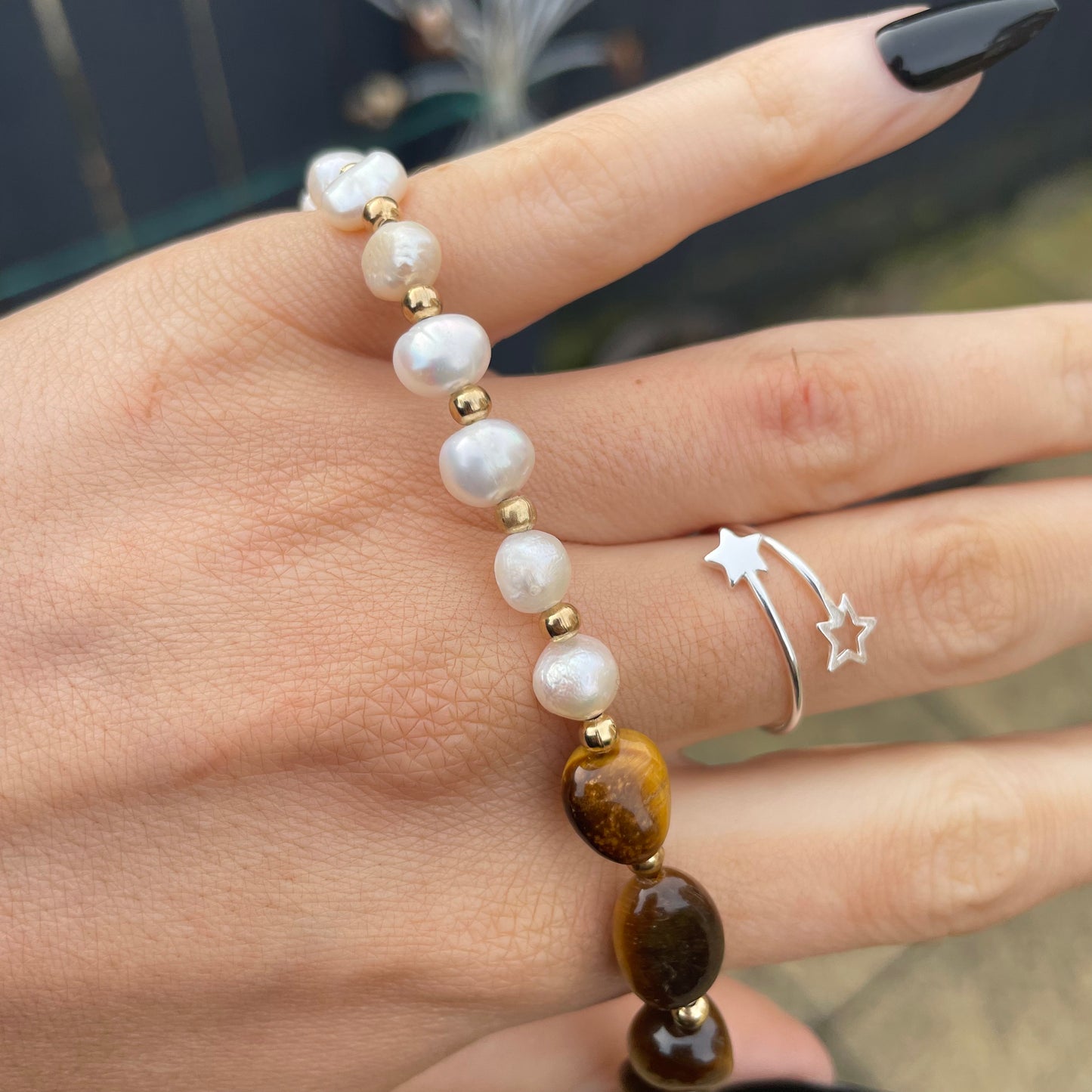 Tigers Eye and Pearl Choker Necklace