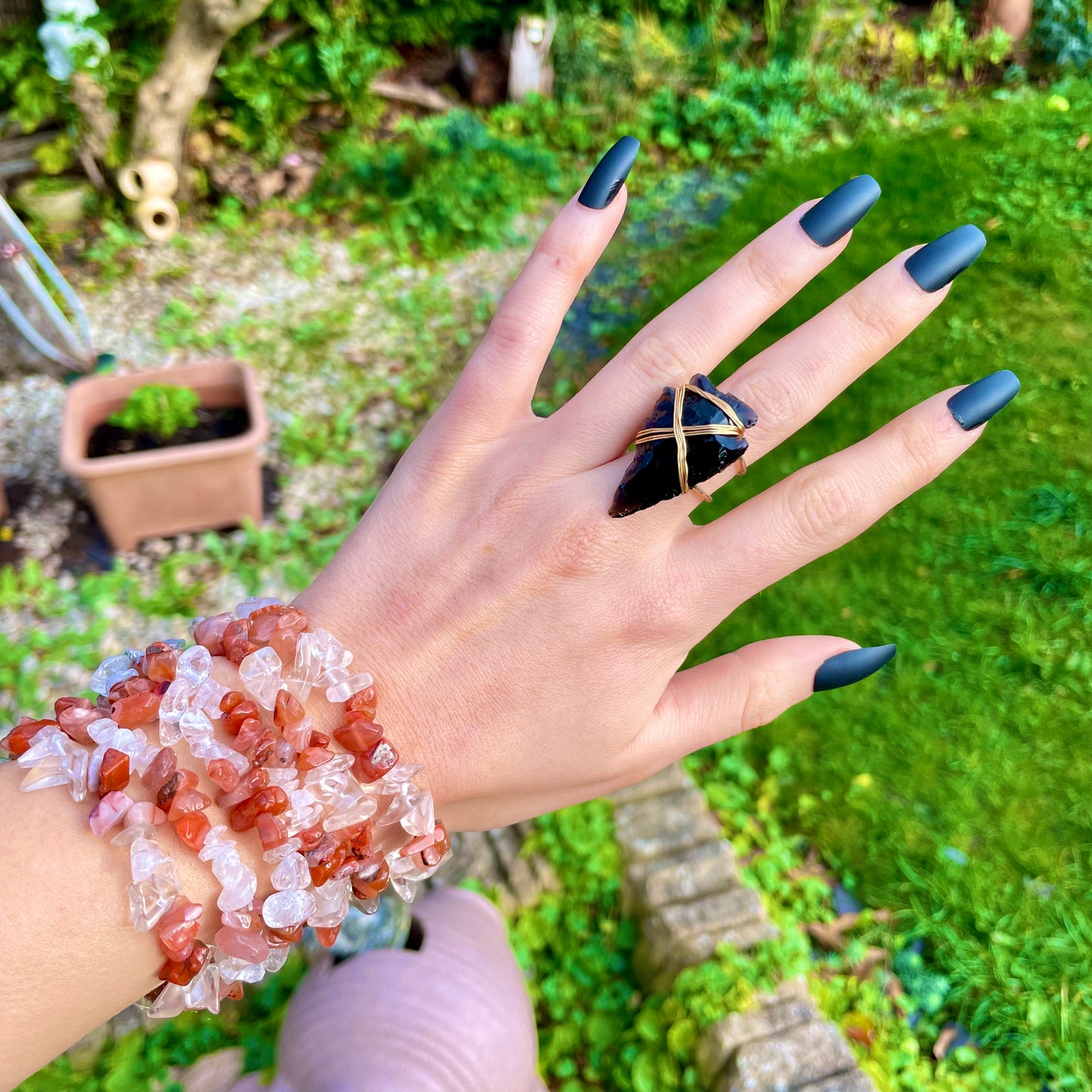 Clear Quartz and Carnelian Chip Bracelets ❤️🤍❤️