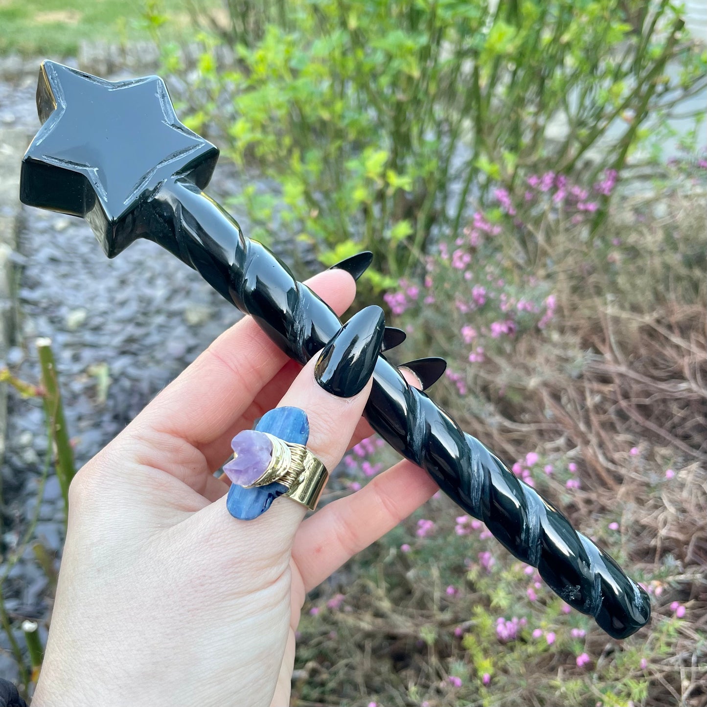 Black Obsidian Star Wand 8 Inches