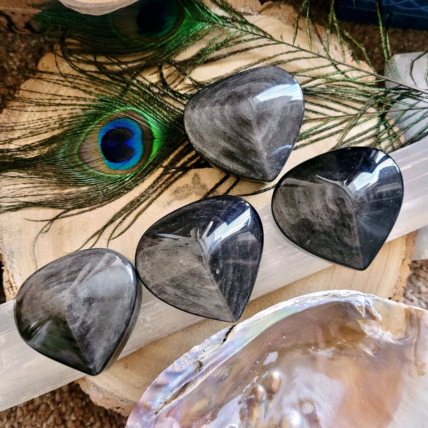 Sheen Obsidian Faceted Hearts 5-6cm