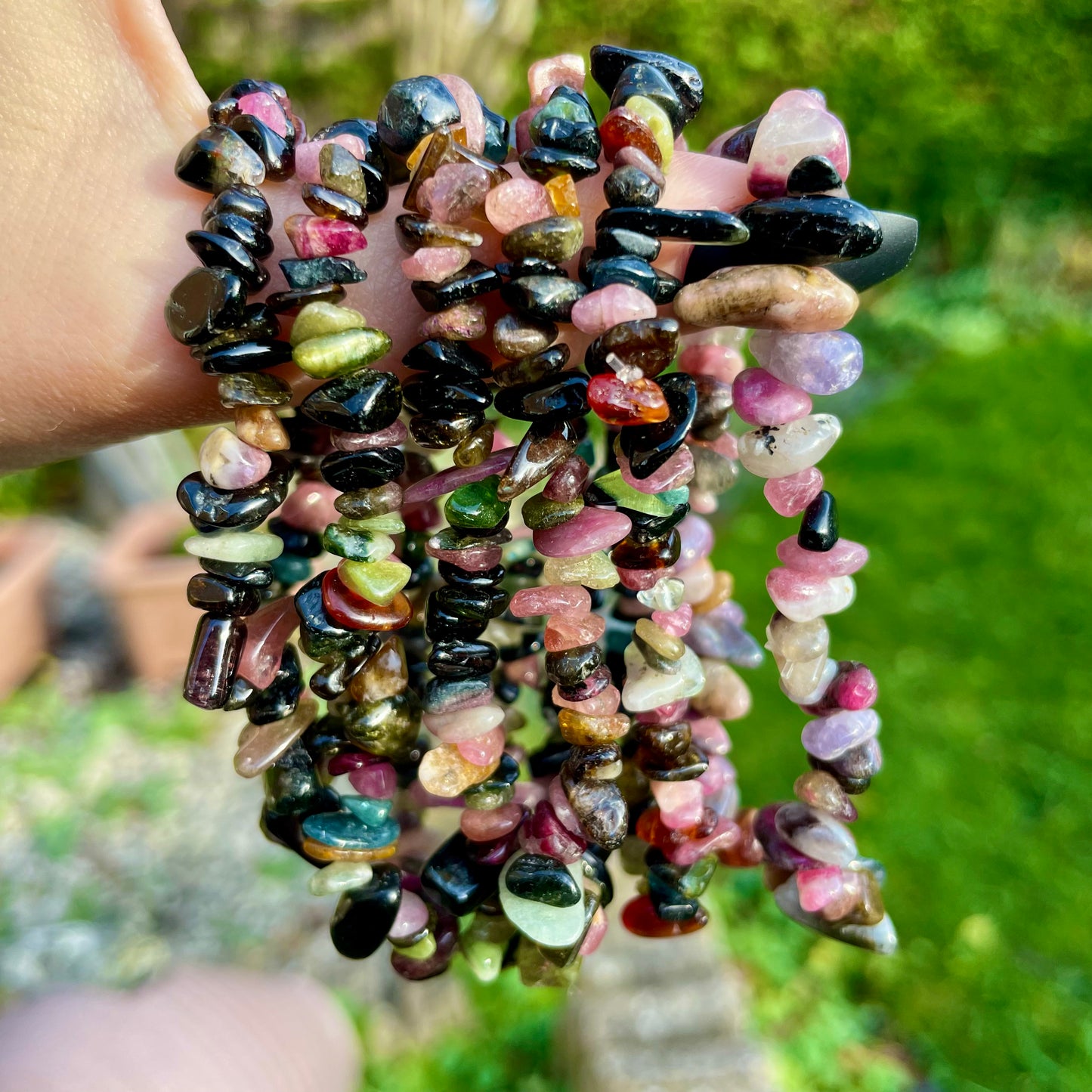 Mixed Tourmaline Chip Bracelets 🖤💗❤️
