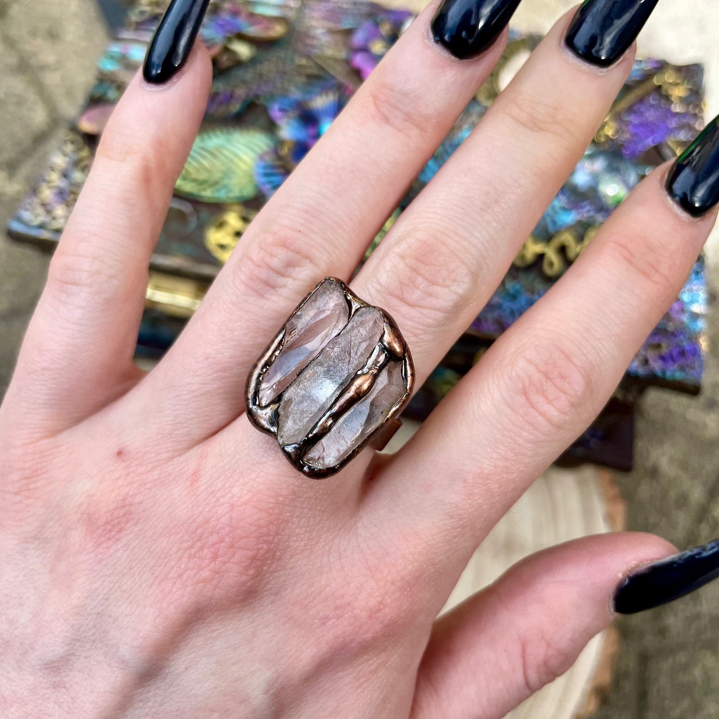 Clear Quartz Triple Strip Antique Style Ring 🤍🤎