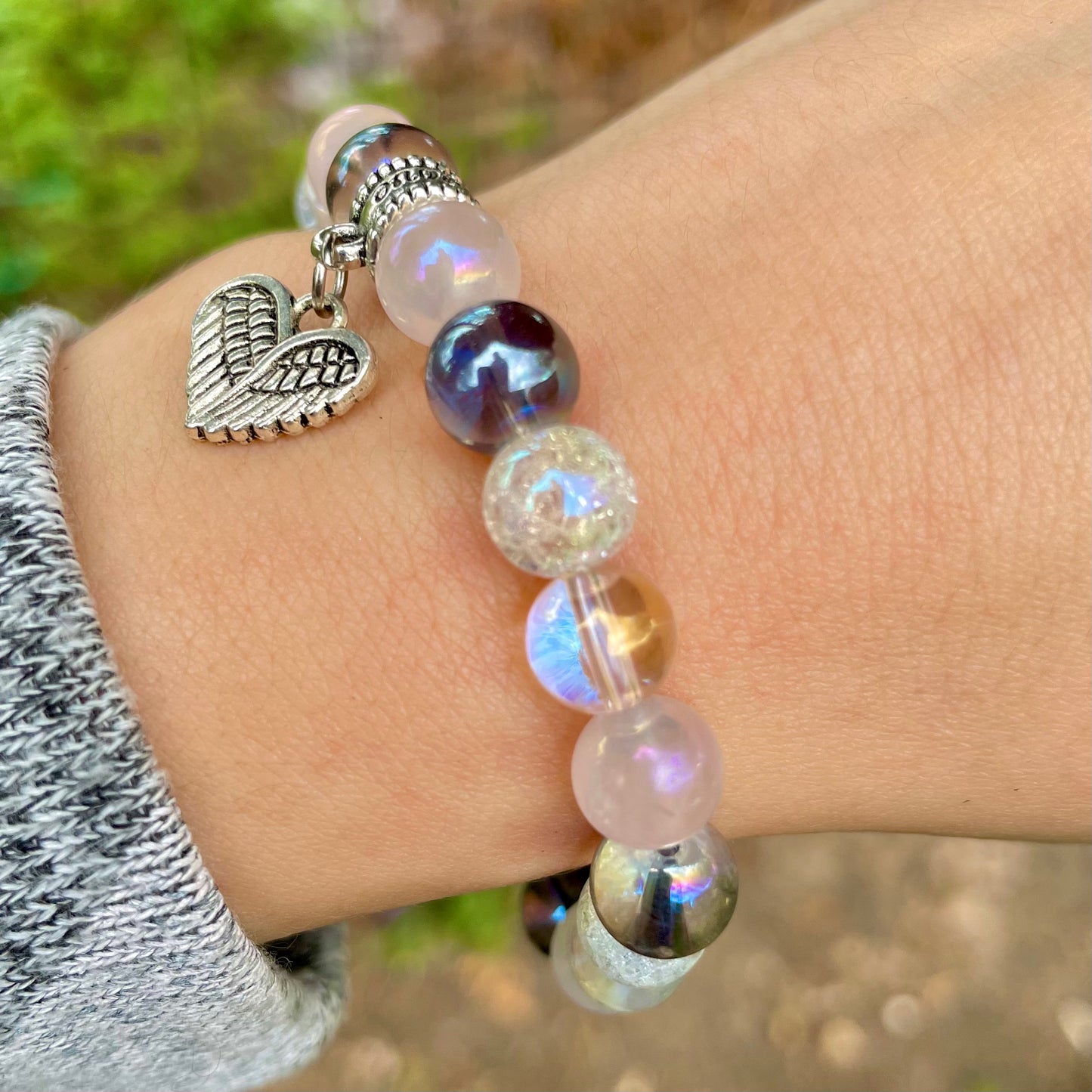 Mixed Aura Quartz Beaded Bracelet 💖✨👑🦋