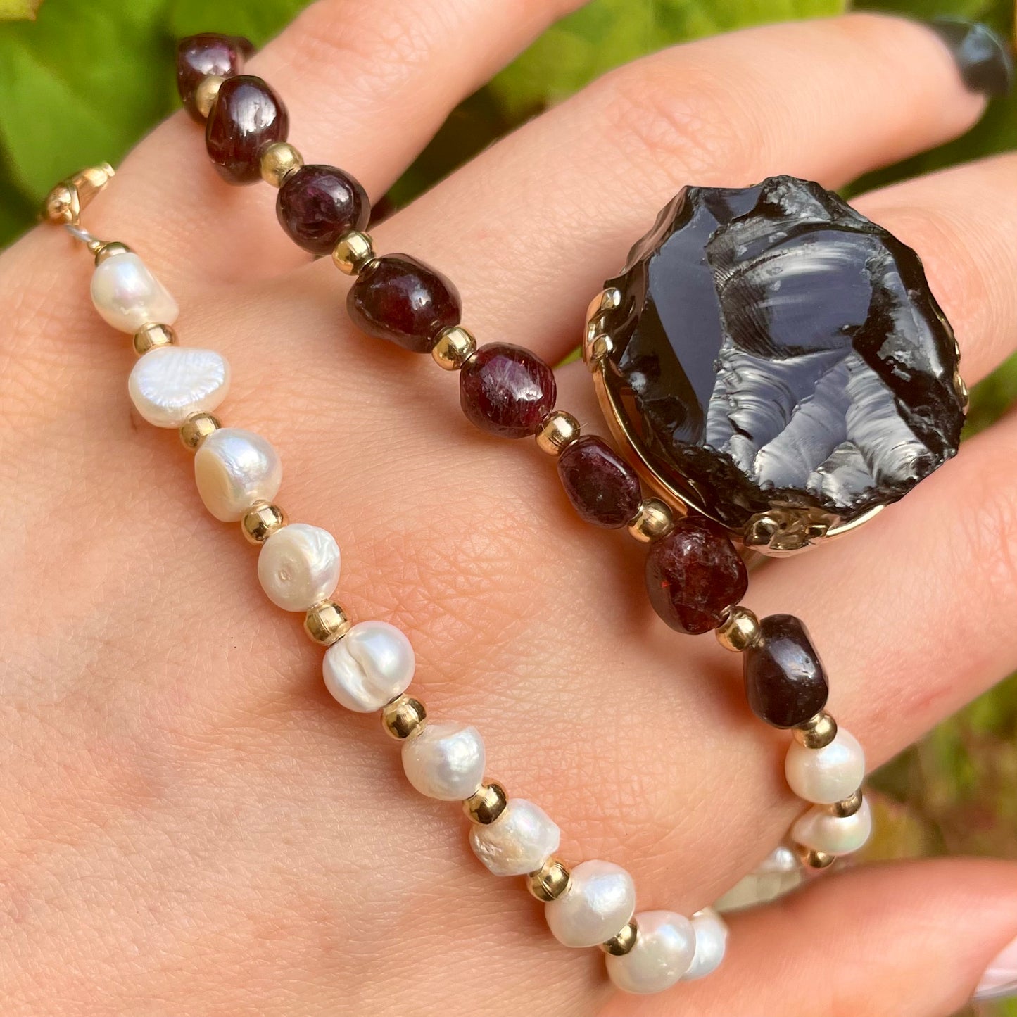 Red Garnet and Pearl Choker Necklace