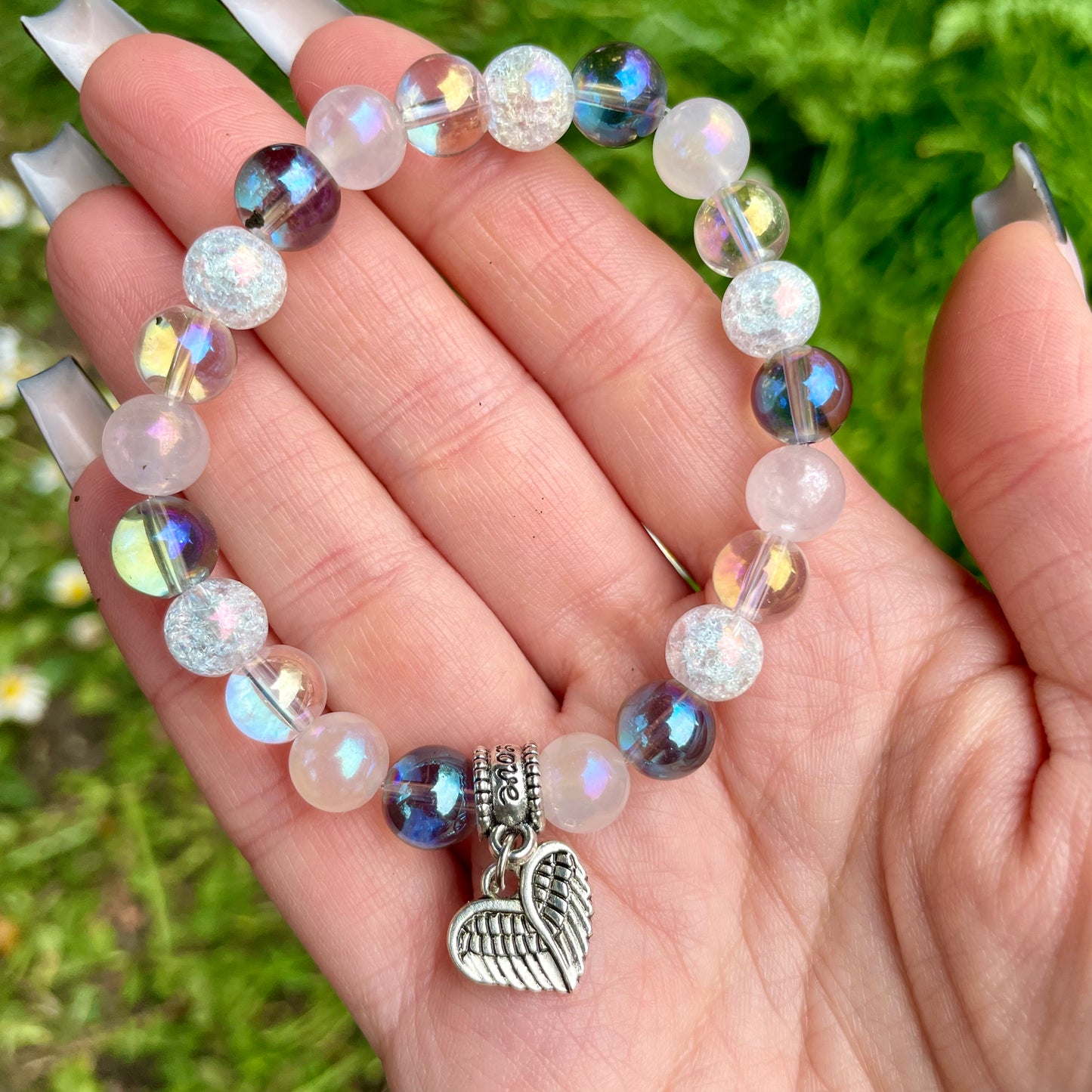 Mixed Aura Quartz Beaded Bracelet 💖✨👑🦋