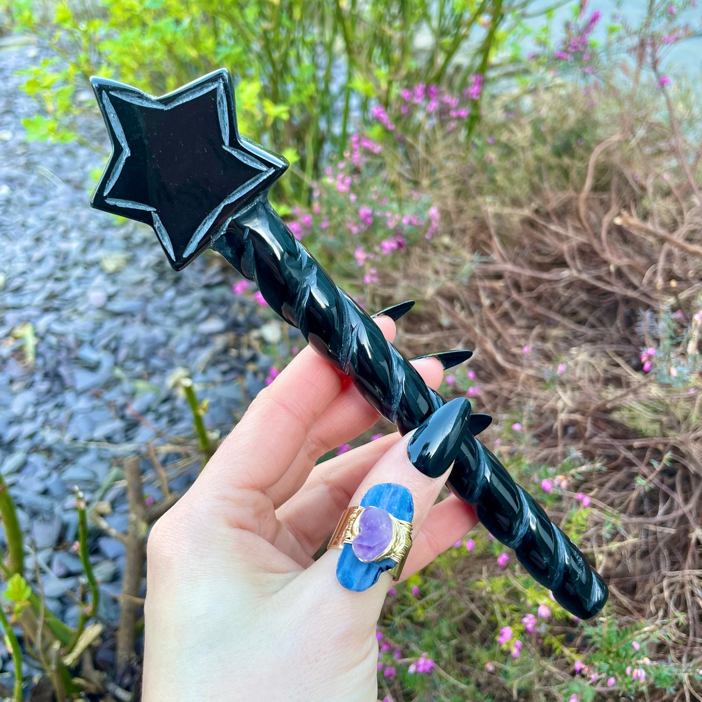 Black Obsidian Star Wand 8 Inches