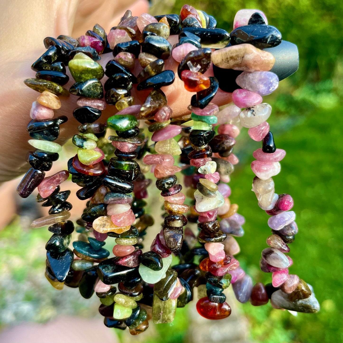 Mixed Tourmaline Chip Bracelets 🖤💗❤️