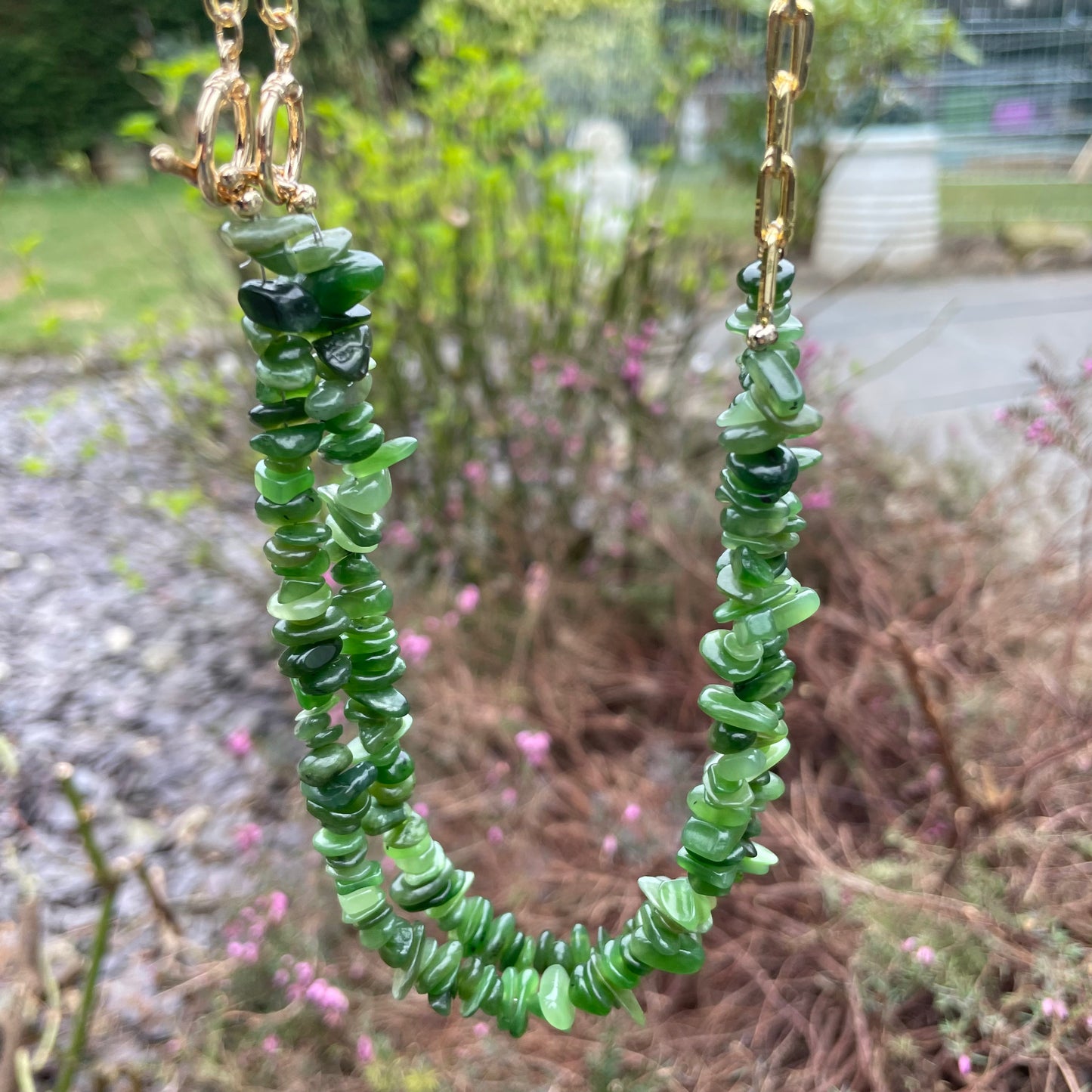 Green Jade Chip Choker Necklace