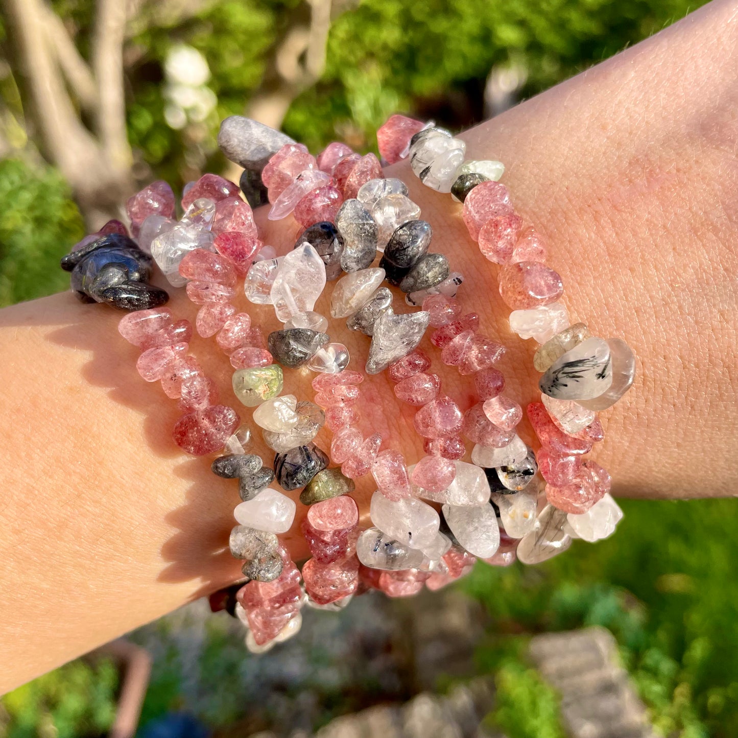 Strawberry Quartz and Rutilated Quartz Chip Bracelets ππ€π