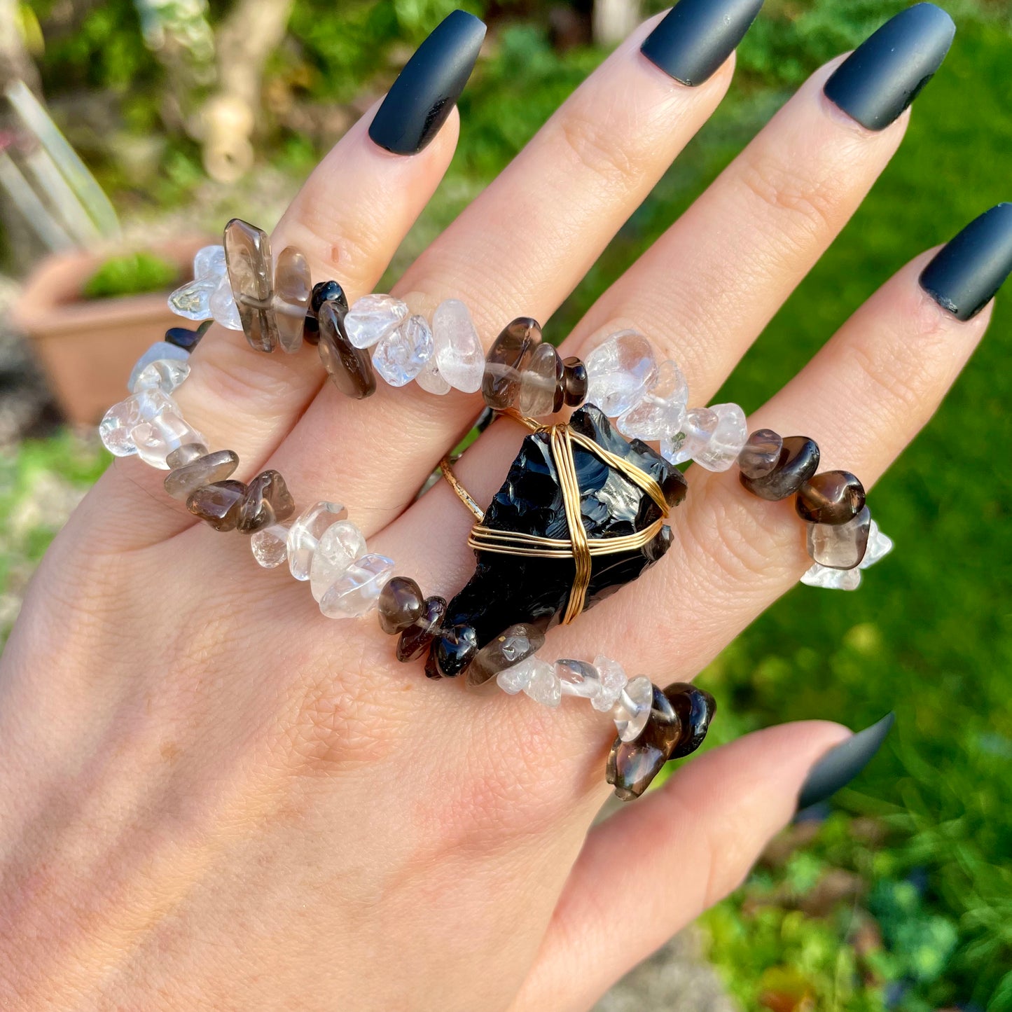 Smoky Quartz and Clear Quartz Chip Bracelets π€π€π€
