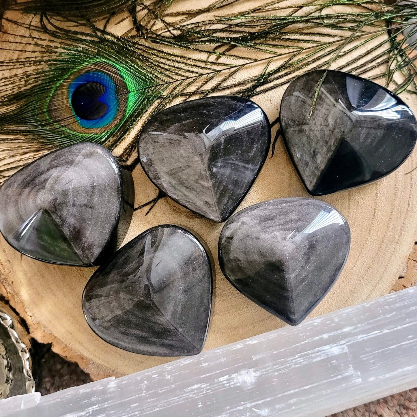 Sheen Obsidian Faceted Hearts 5-6cm