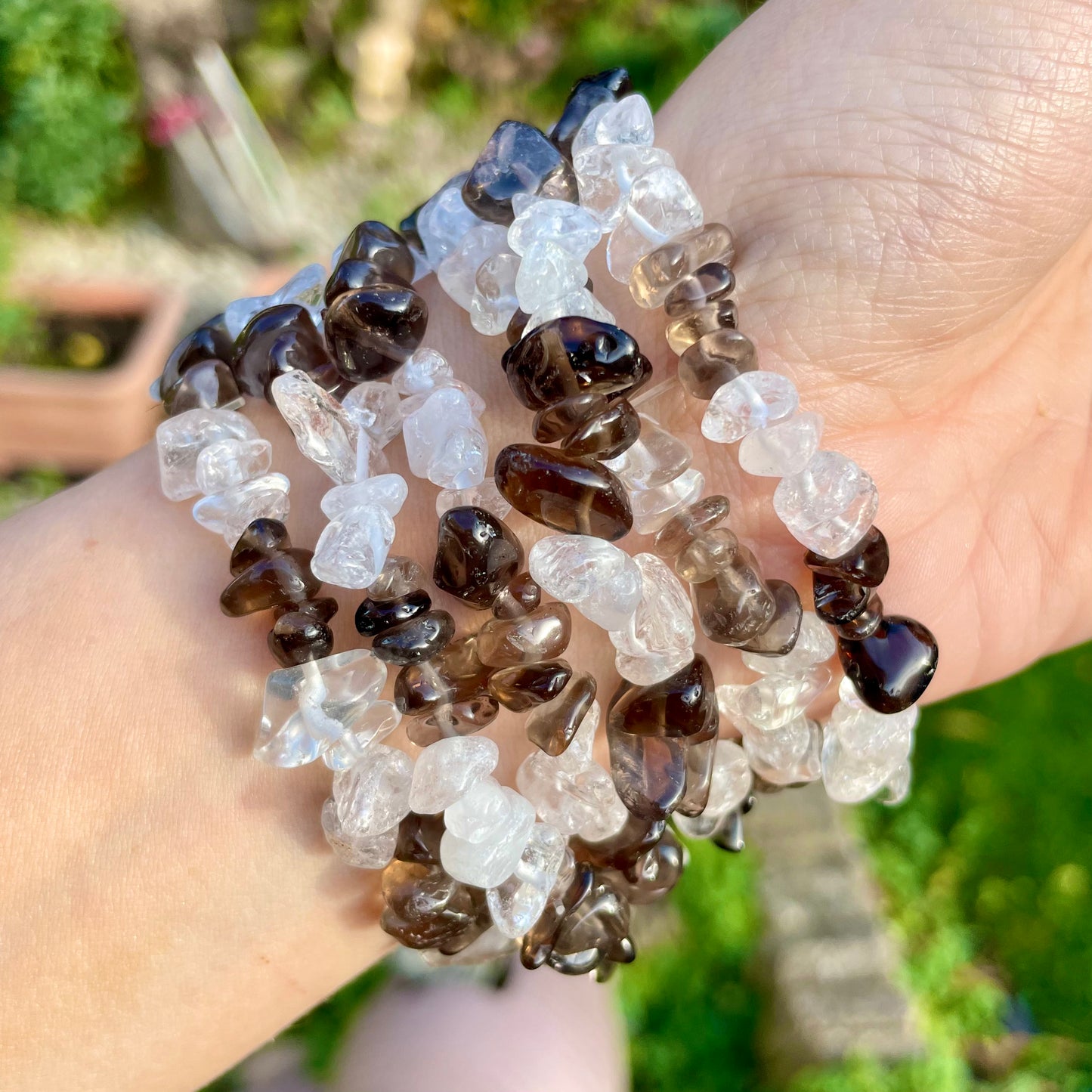 Smoky Quartz and Clear Quartz Chip Bracelets π€π€π€