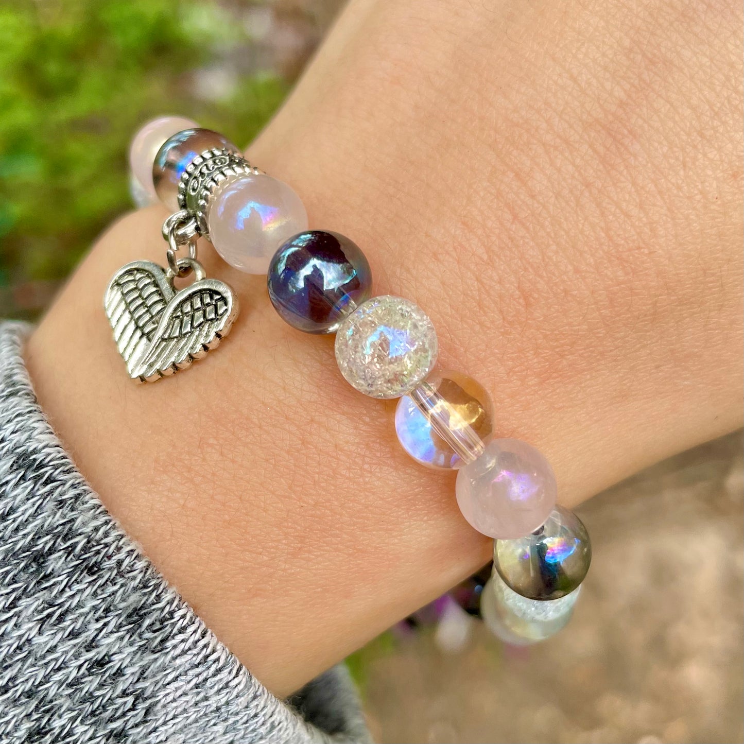 Mixed Aura Quartz Beaded Bracelet 💖✨👑🦋