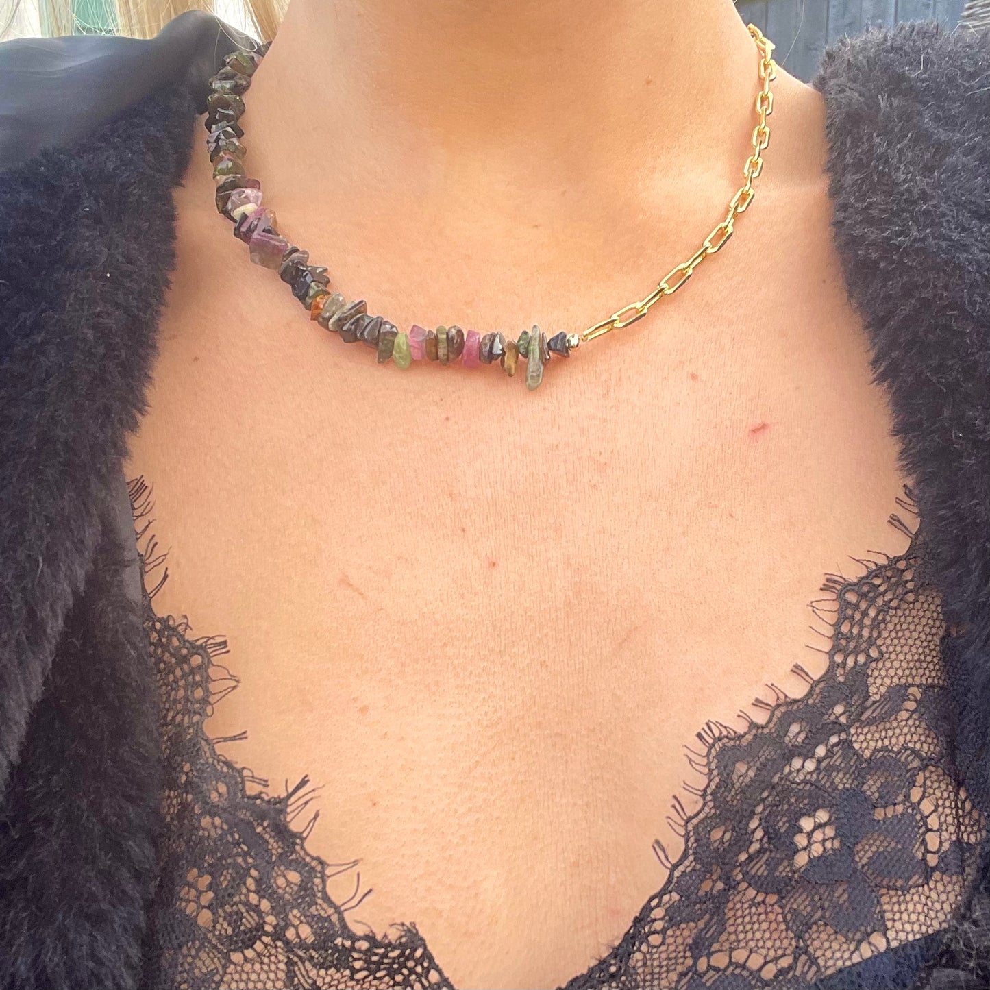 Mixed Tourmaline Chip Choker Necklace