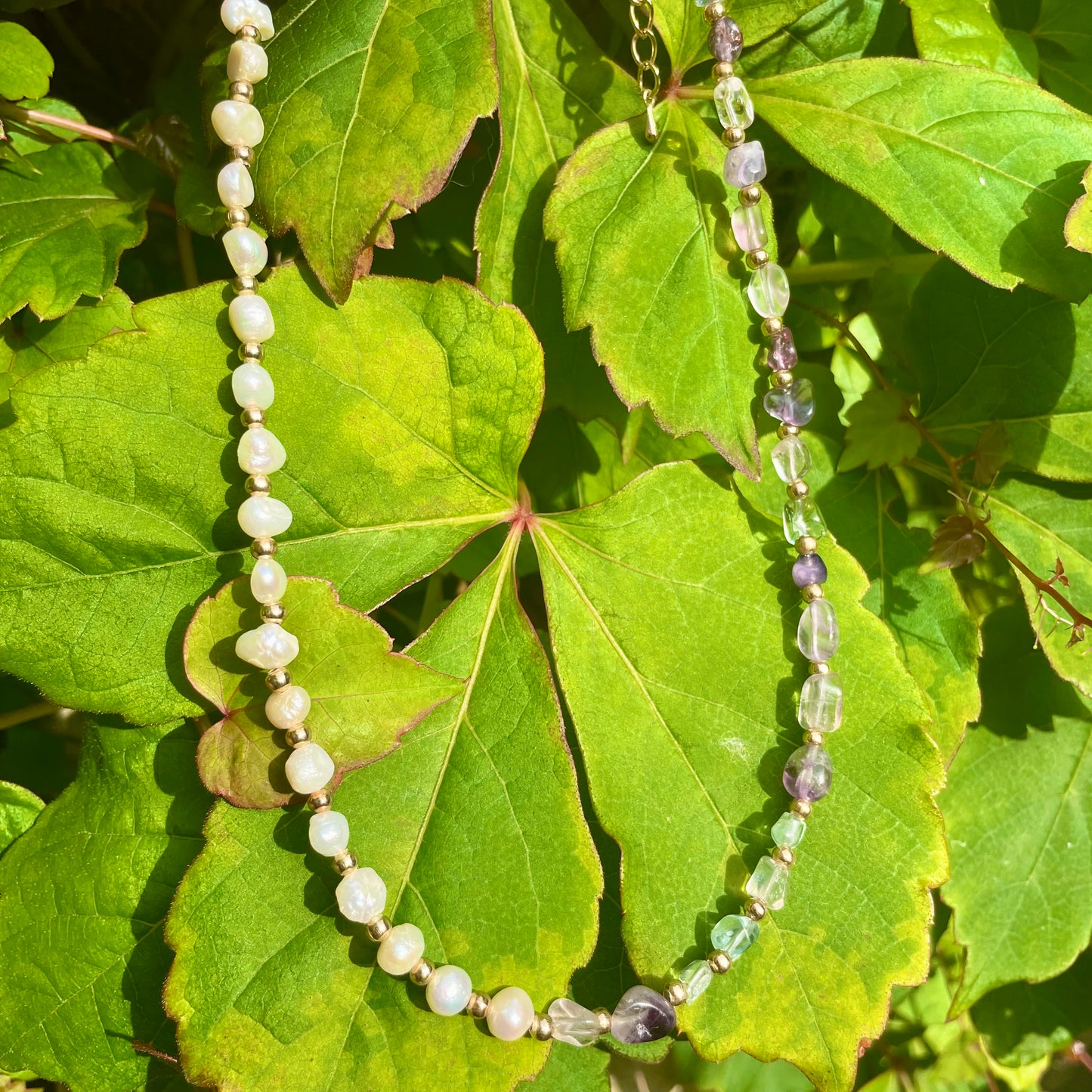 Fluorite and Pearl Choker Necklace