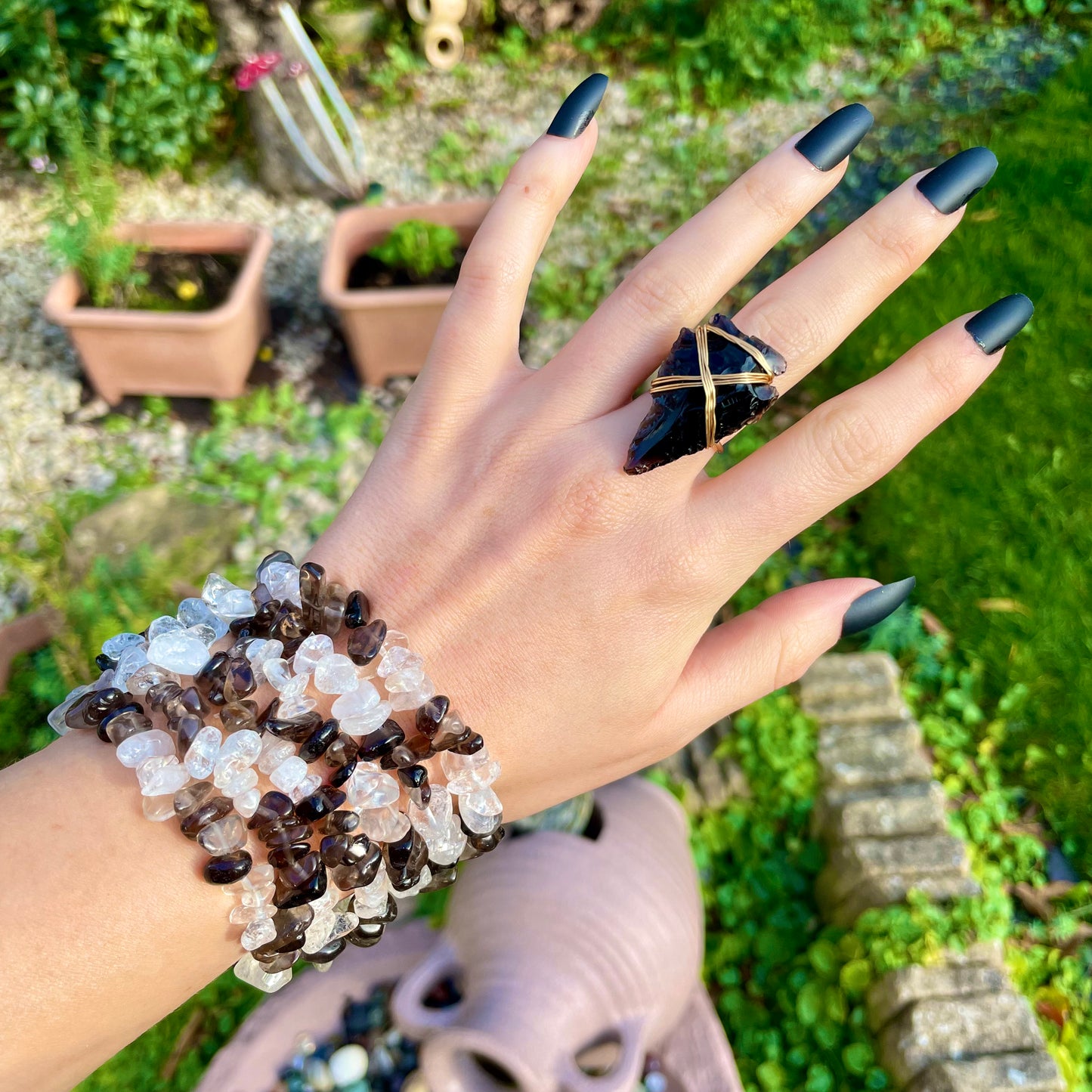 Smoky Quartz and Clear Quartz Chip Bracelets π€π€π€