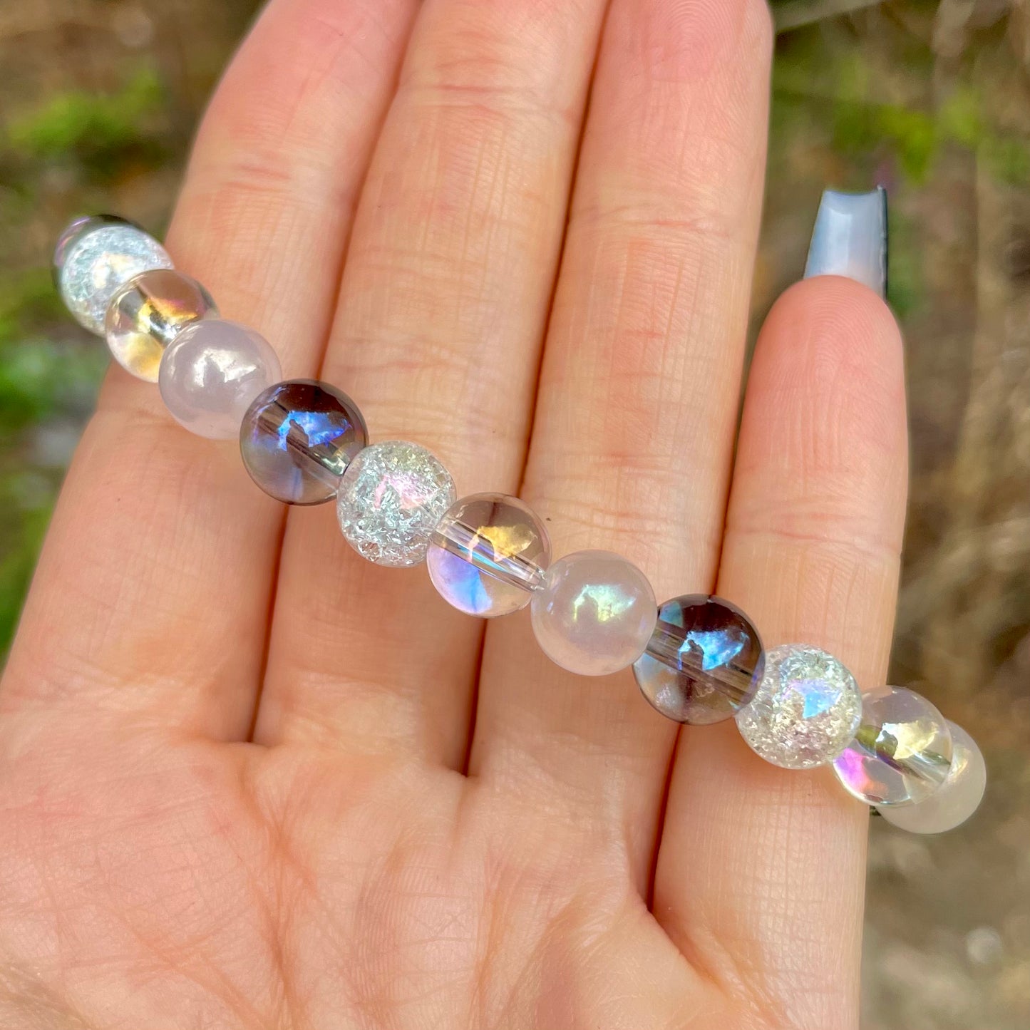 Mixed Aura Quartz Beaded Bracelet 💖✨👑🦋