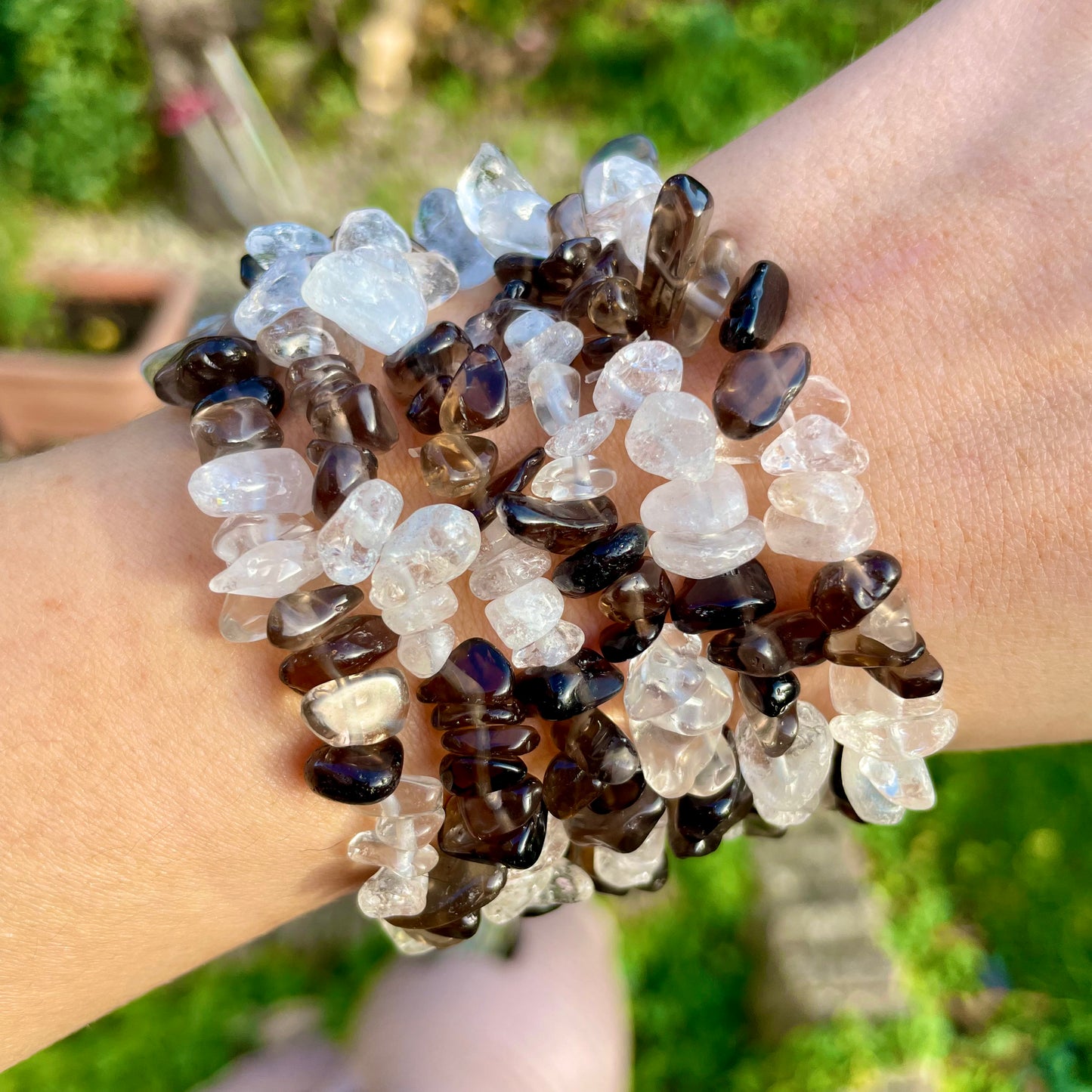 Smoky Quartz and Clear Quartz Chip Bracelets π€π€π€