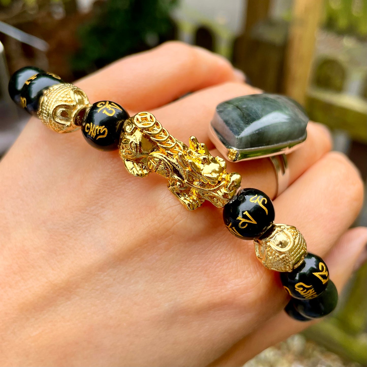 Black Obsidian Pixiu Feng Shui Beaded Bracelet ππ€