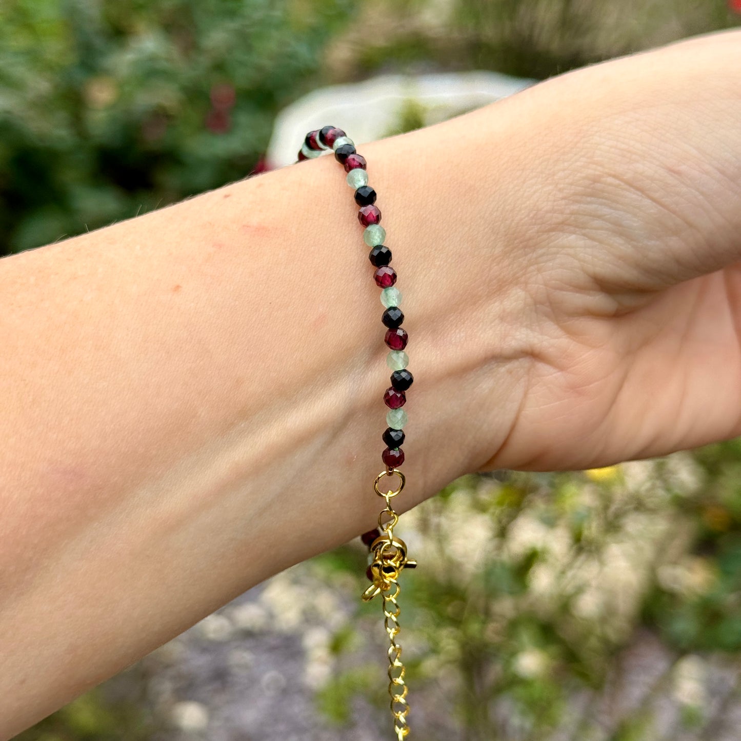 Energy Vampire Protection Minimalist Bracelet - Red Garnet, Green Aventurine & Black Tourmaline