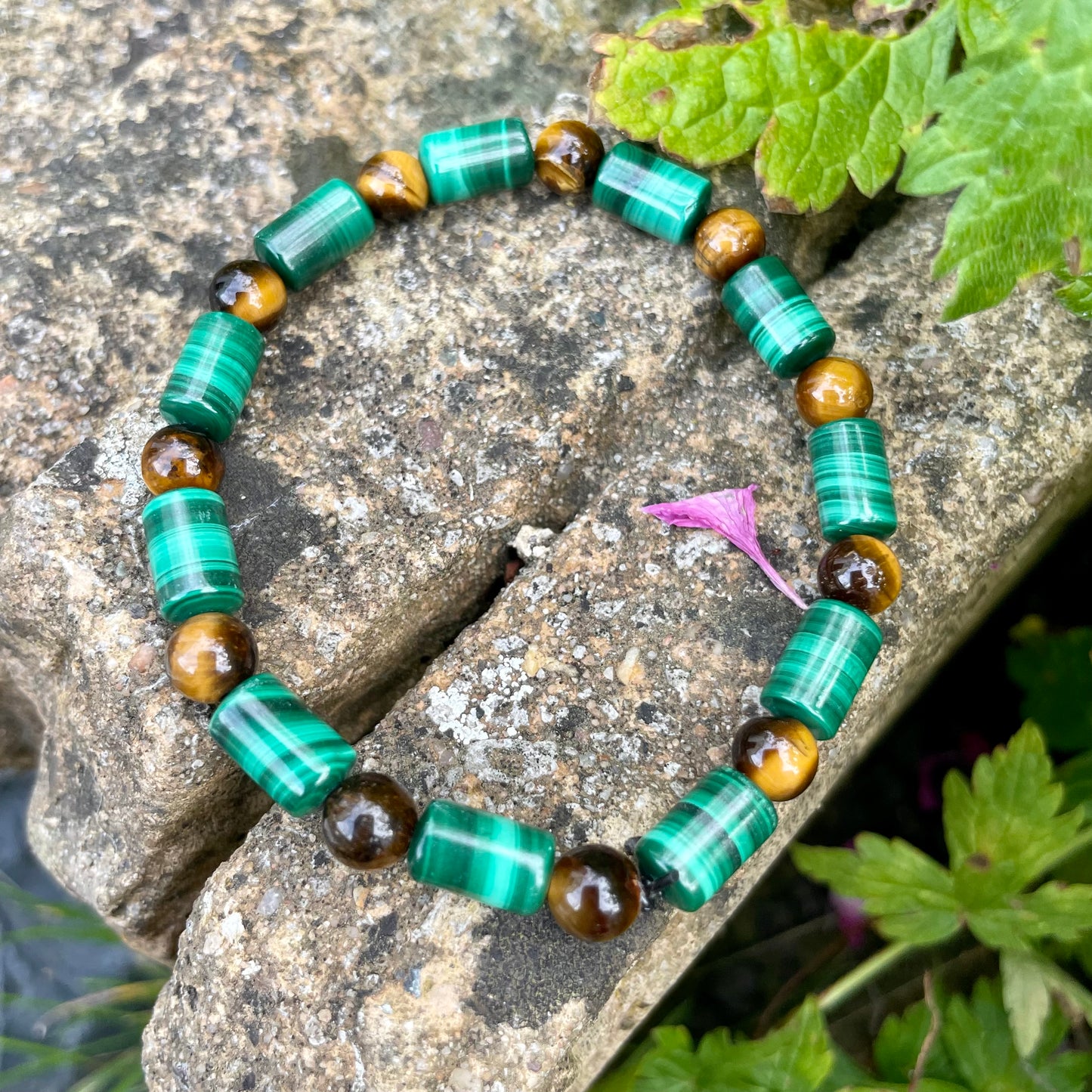 Malachite and Tigers Eye Beaded Bracelet