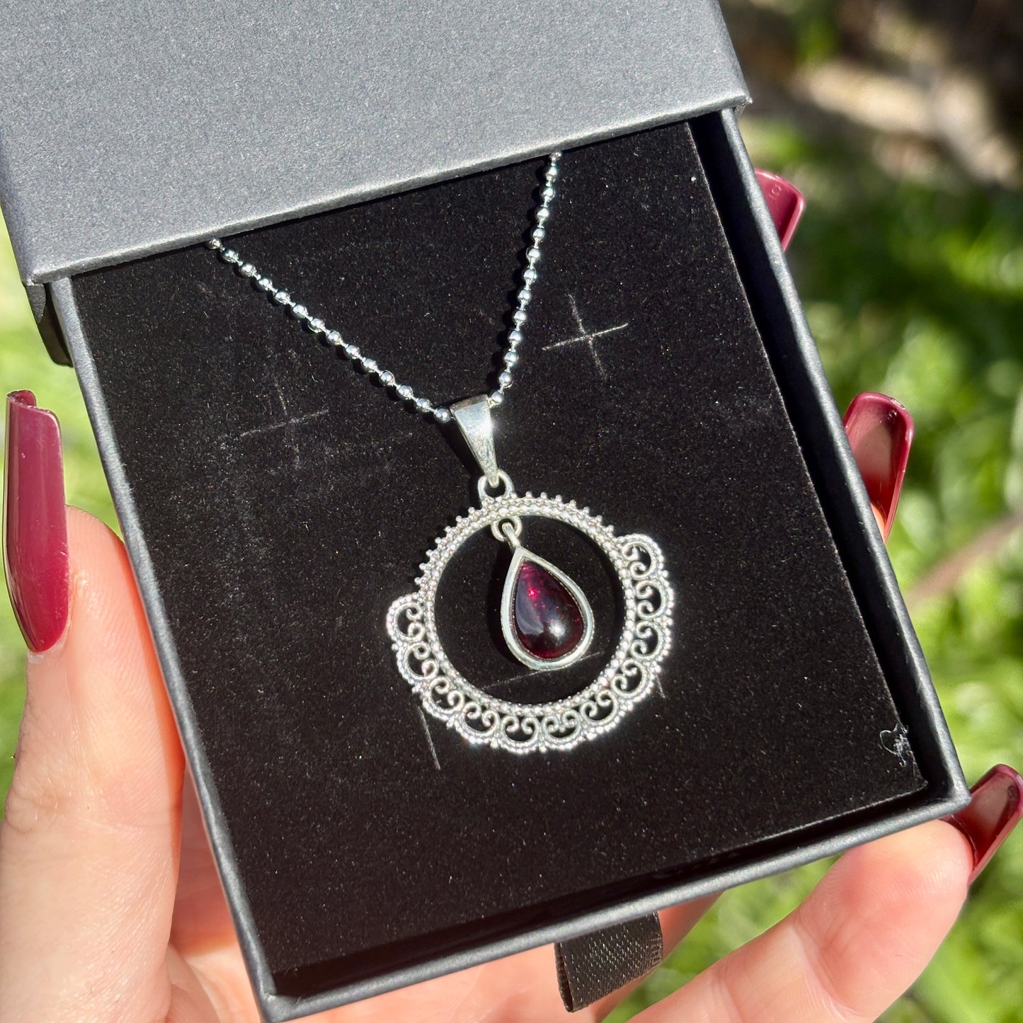 Red Garnet 925 Silver Pendant - Dark Femme Collection