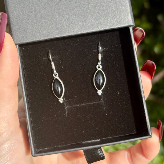 Black Onyx 925 Silver Drop Earrings - Dark Femme Collection