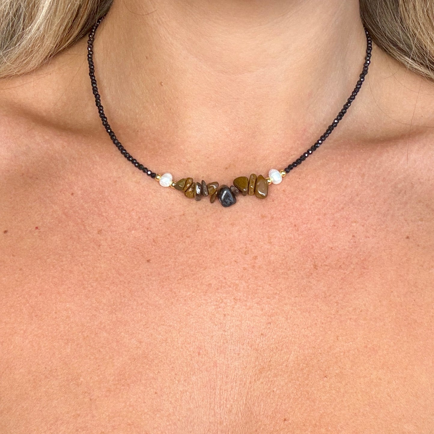 Black Tourmaline and Tigers Eye Choker Necklace