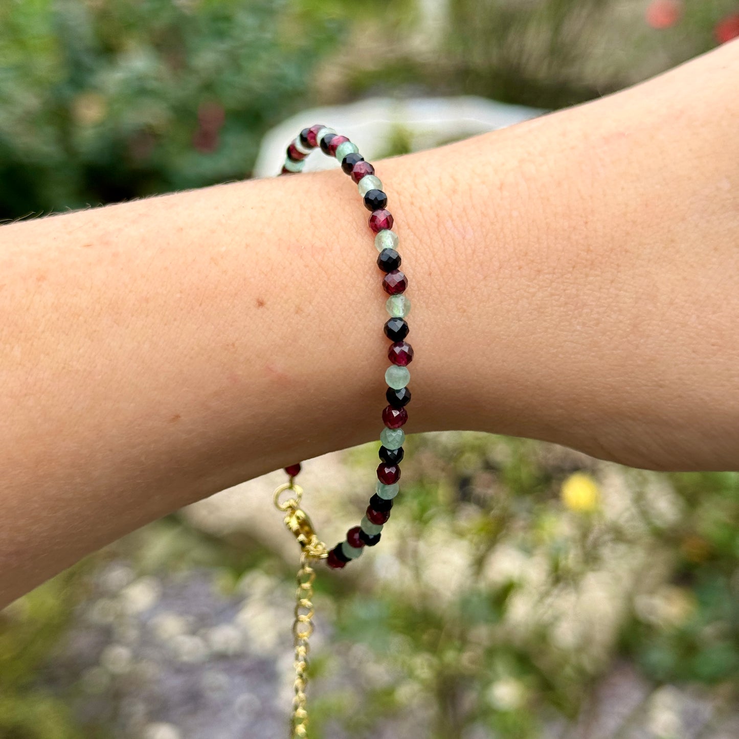 Energy Vampire Protection Minimalist Bracelet - Red Garnet, Green Aventurine & Black Tourmaline