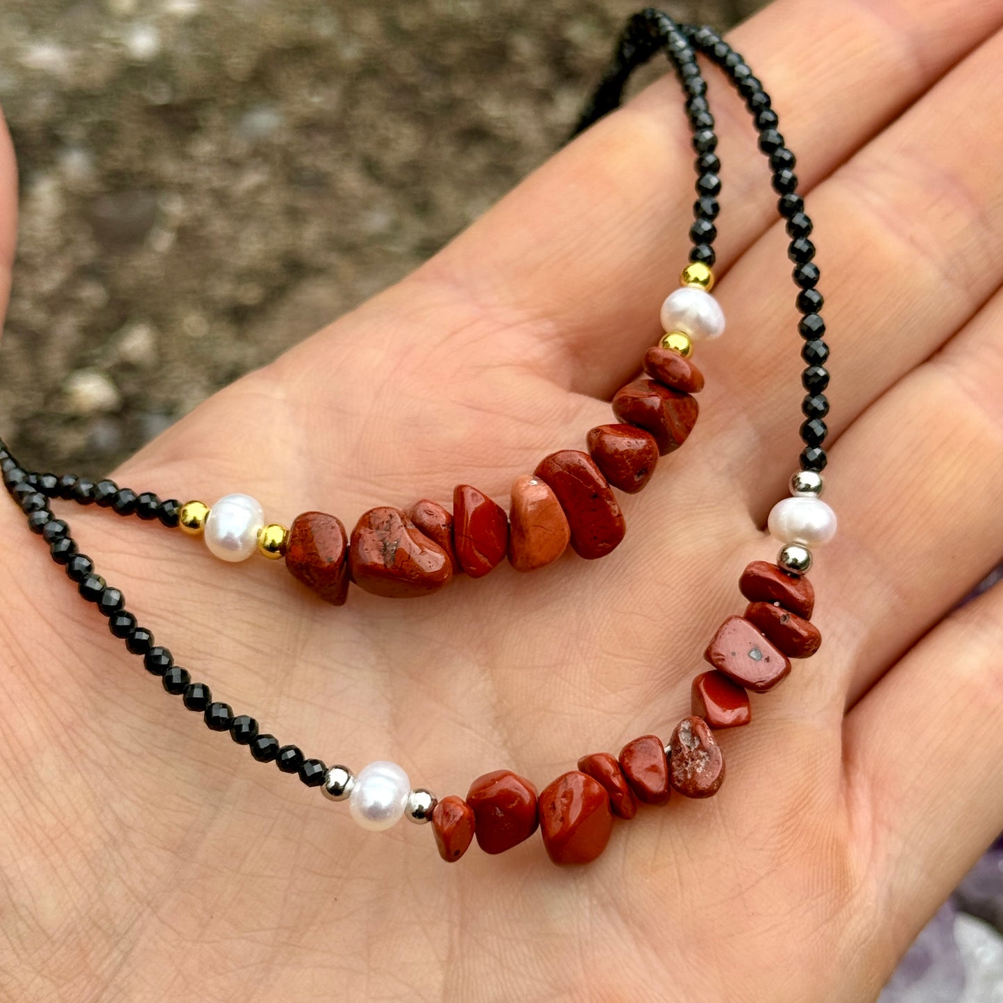 Black Tourmaline and Red Jasper Choker Necklace