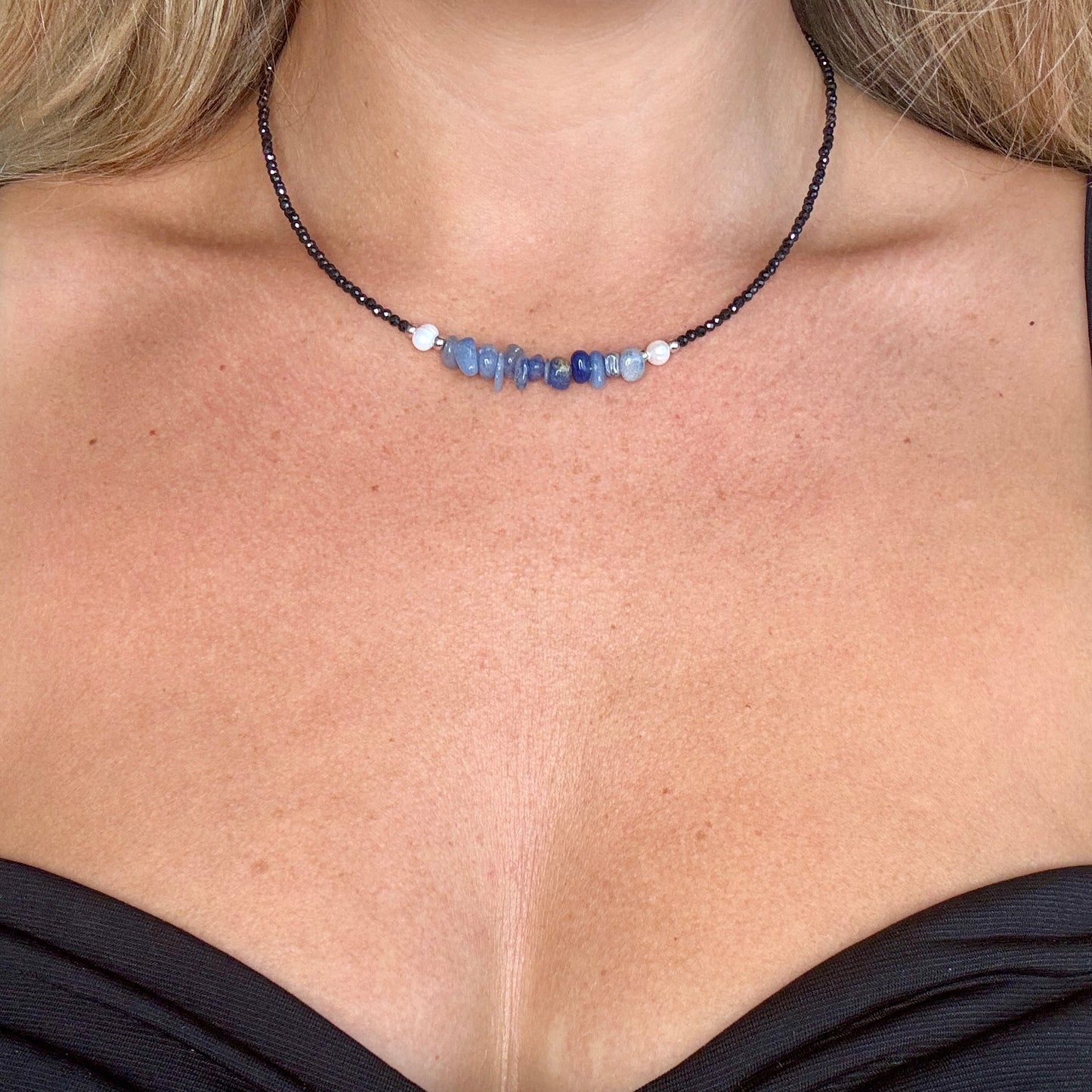 Black Tourmaline and Blue Aventurine Choker Necklace