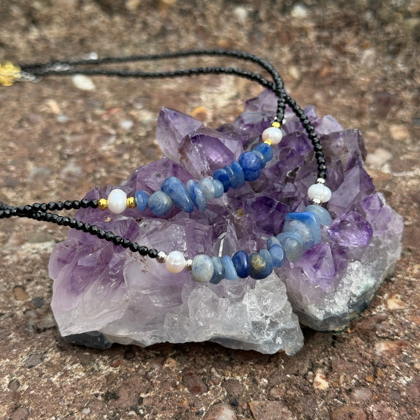 Black Tourmaline and Blue Aventurine Choker Necklace