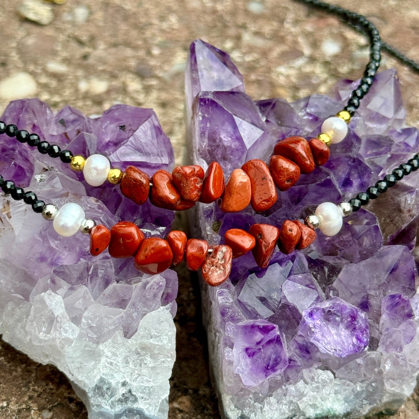 Black Tourmaline and Red Jasper Choker Necklace