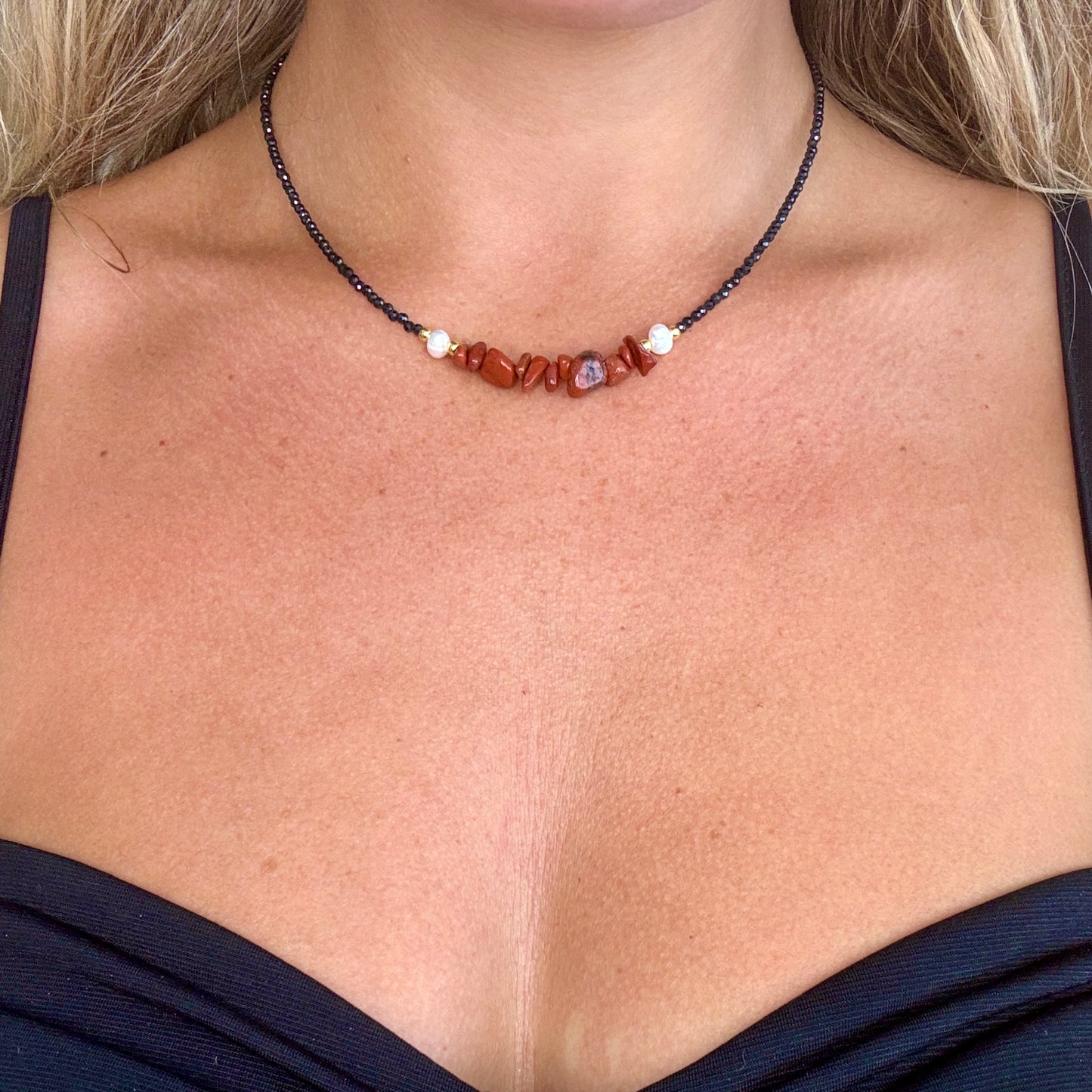 Black Tourmaline and Red Jasper Choker Necklace