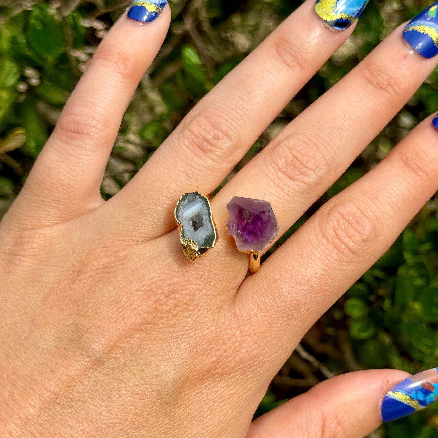Amethyst and Druzy Agate Adjustable Ring