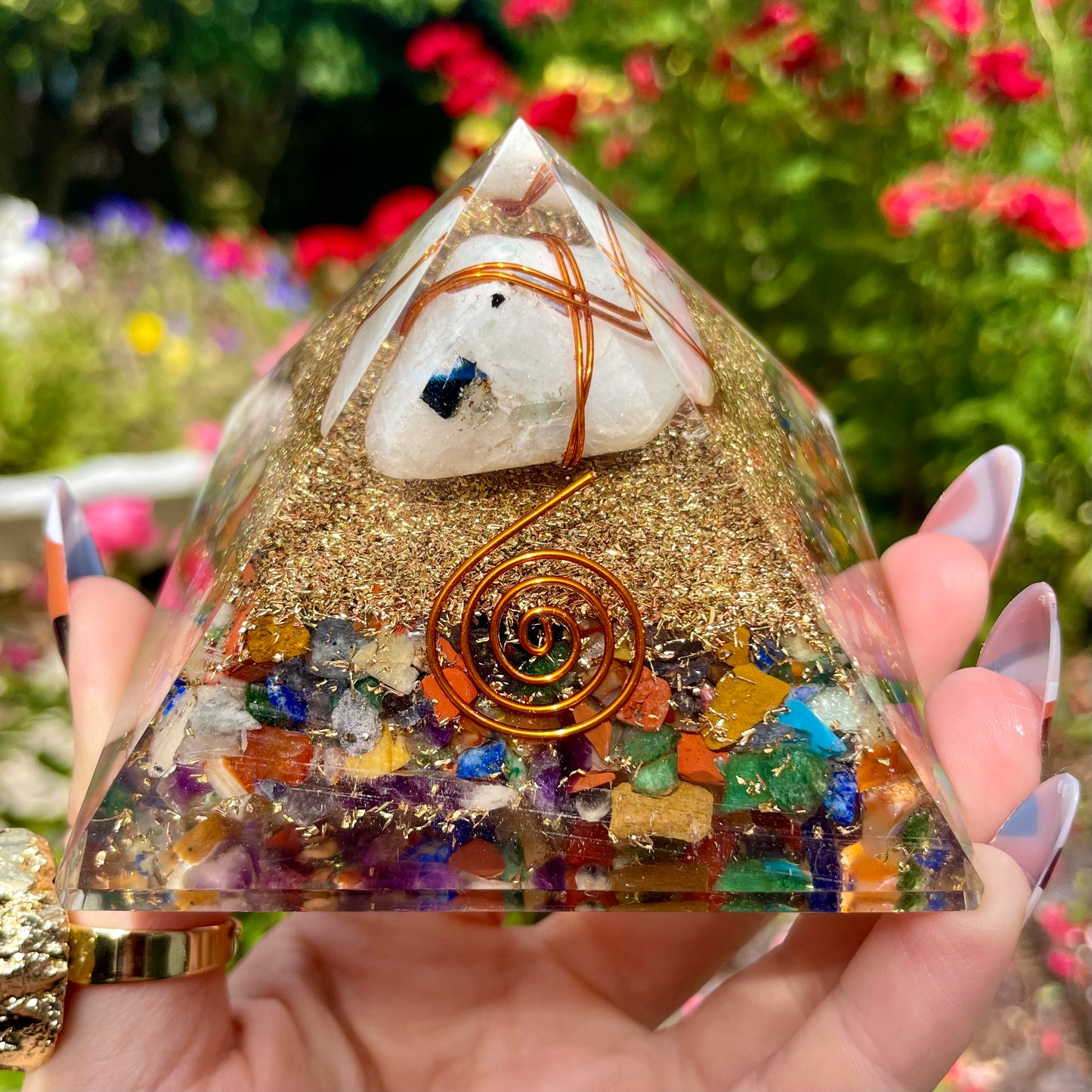 Rainbow Moonstone Chakra Orgonite Pyramid