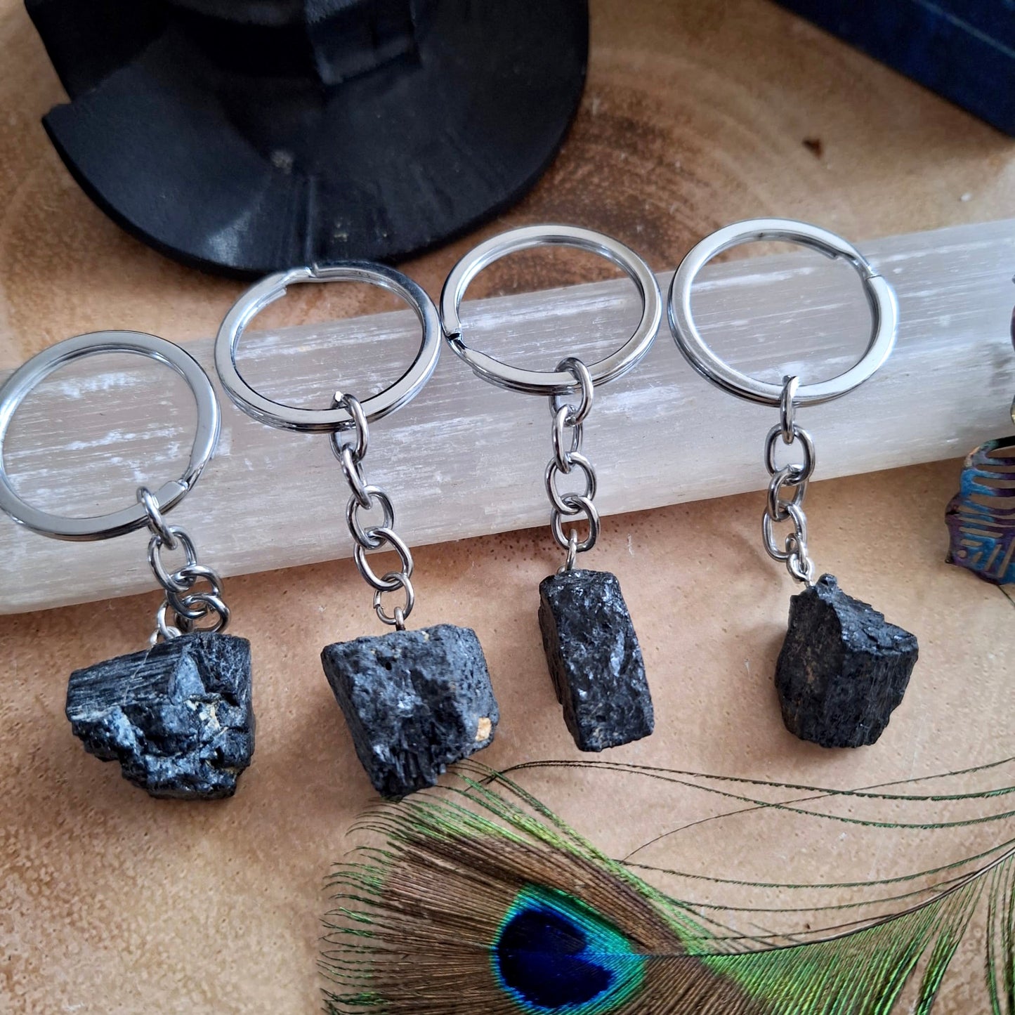 Raw Black Tourmaline Protection Keyring