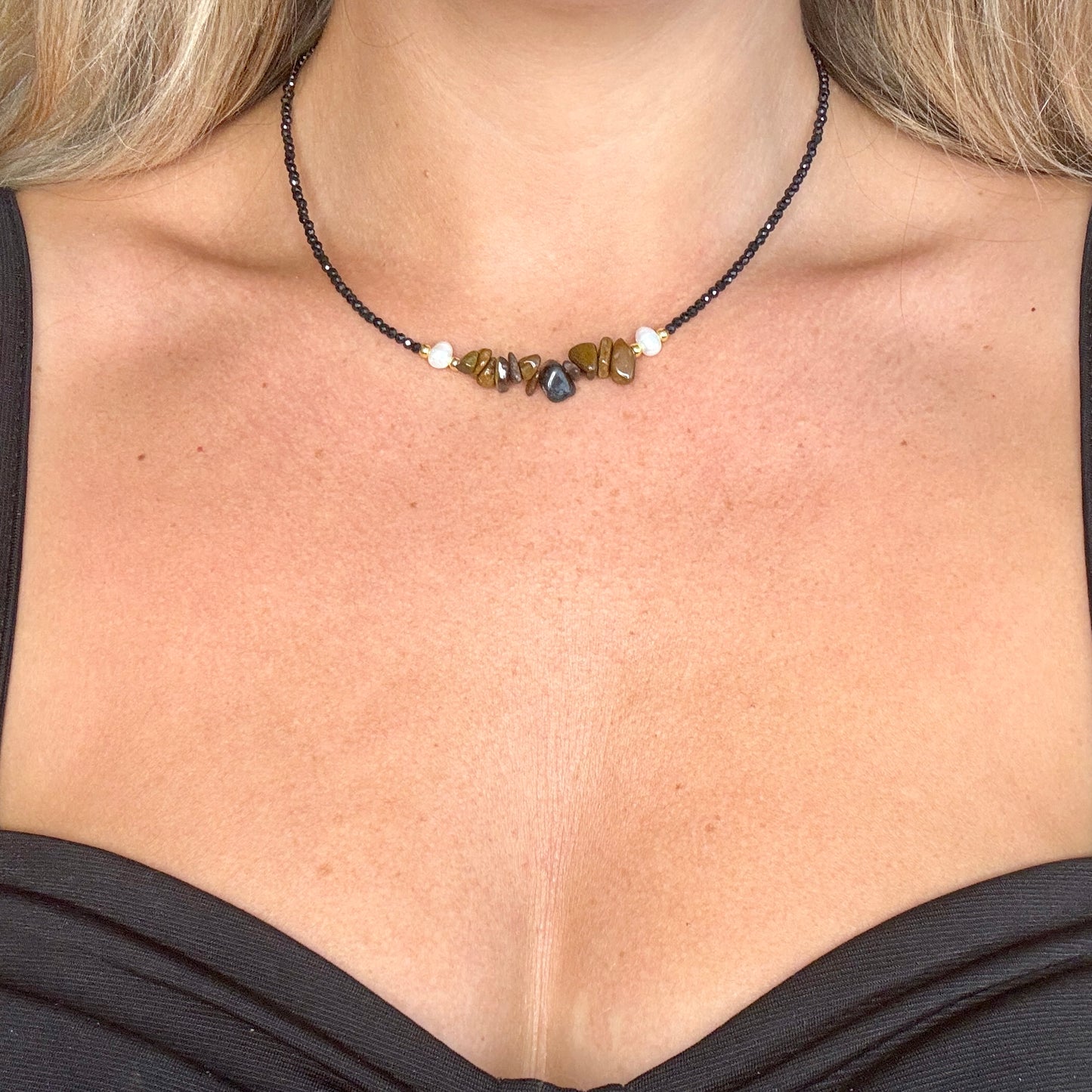 Black Tourmaline and Tigers Eye Choker Necklace
