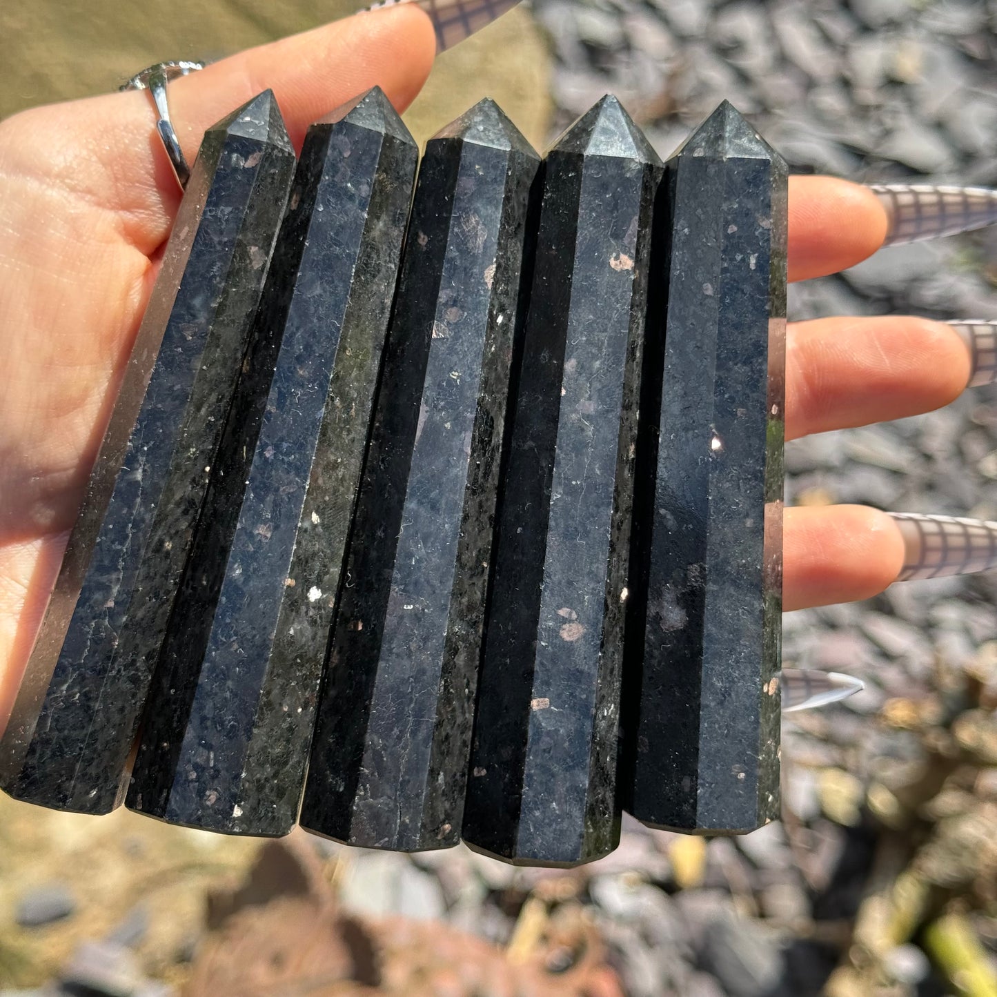 Coppernite (Indian Nuummite) 10cm Towers