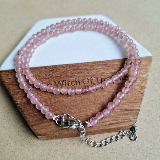 Strawberry Quartz 4mm Bead Choker 15-17" adjustable