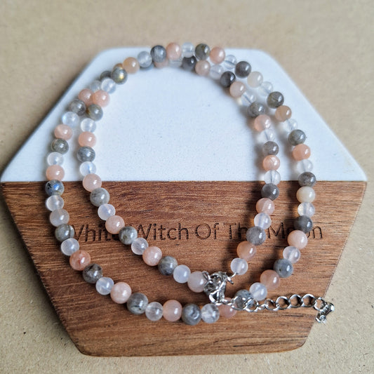 Labradorite, Moonstone & Sunstone Choker Necklace 4mm beads