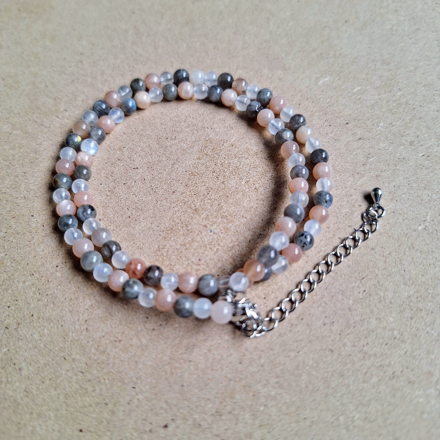 Labradorite, Moonstone & Sunstone Choker Necklace 4mm beads
