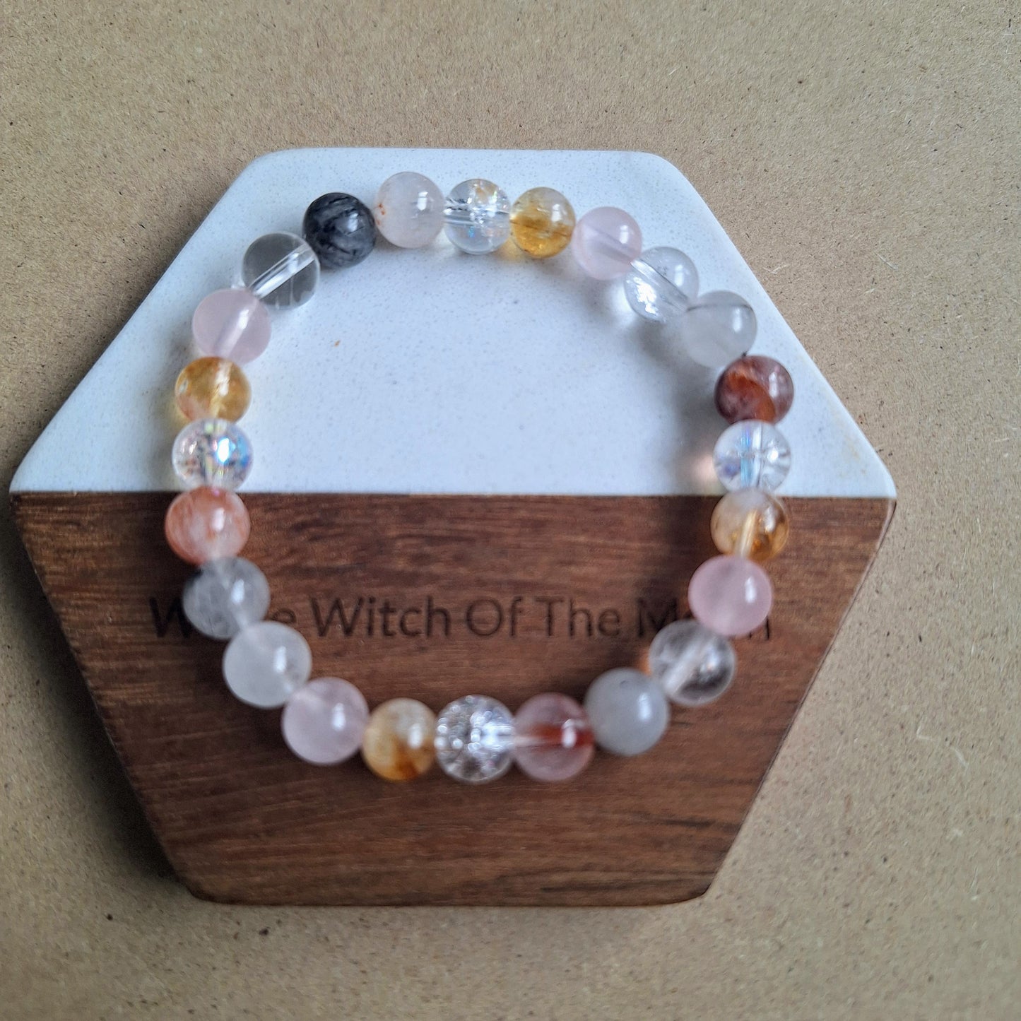 Master Healer Beaded Crystal bracelet with Clear Quartz, Rose Quartz, Rutilated Quartz, Hematoid Quartz and Cracked Quartz natural stone