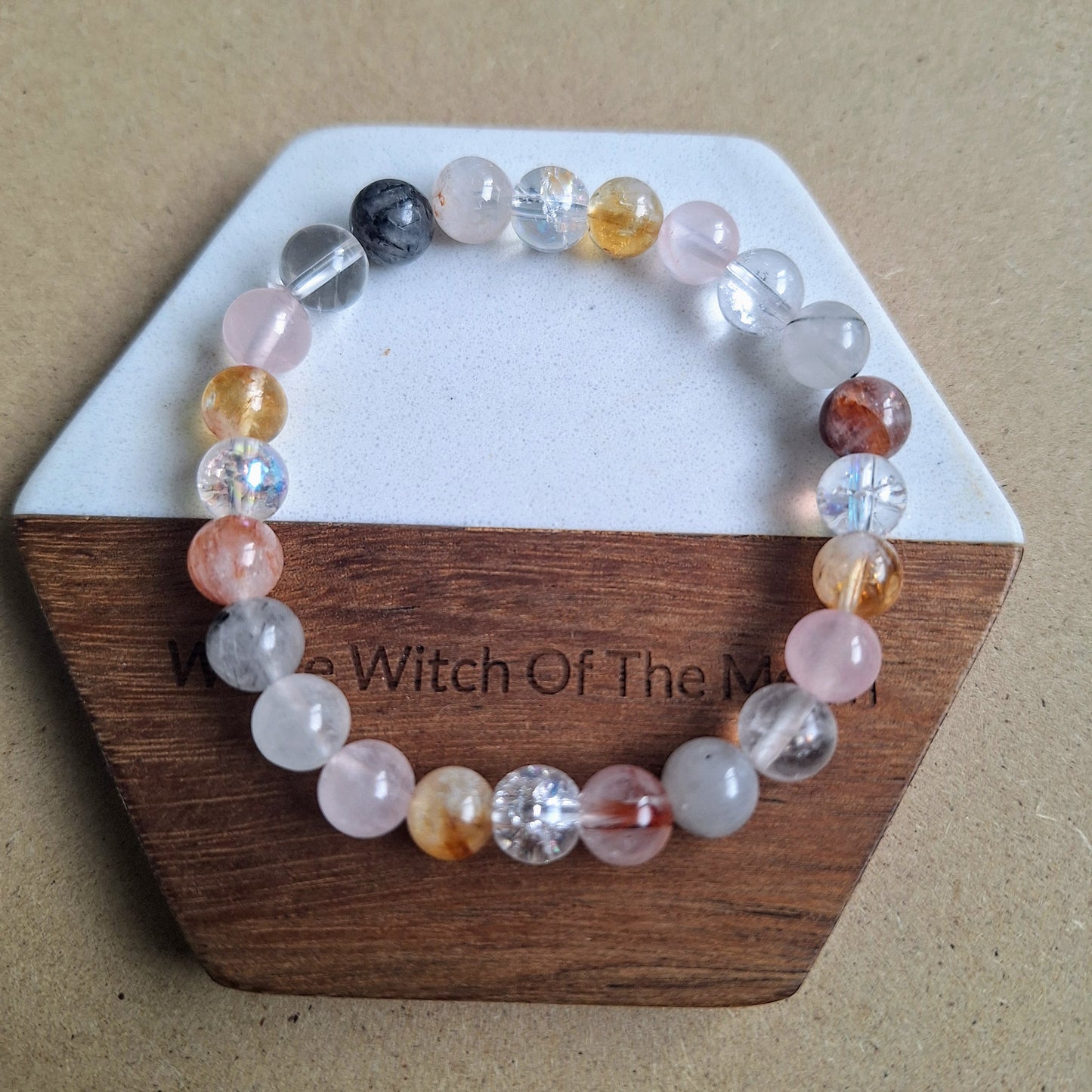 Master Healer Beaded Crystal bracelet with Clear Quartz, Rose Quartz, Rutilated Quartz, Hematoid Quartz and Cracked Quartz natural stone