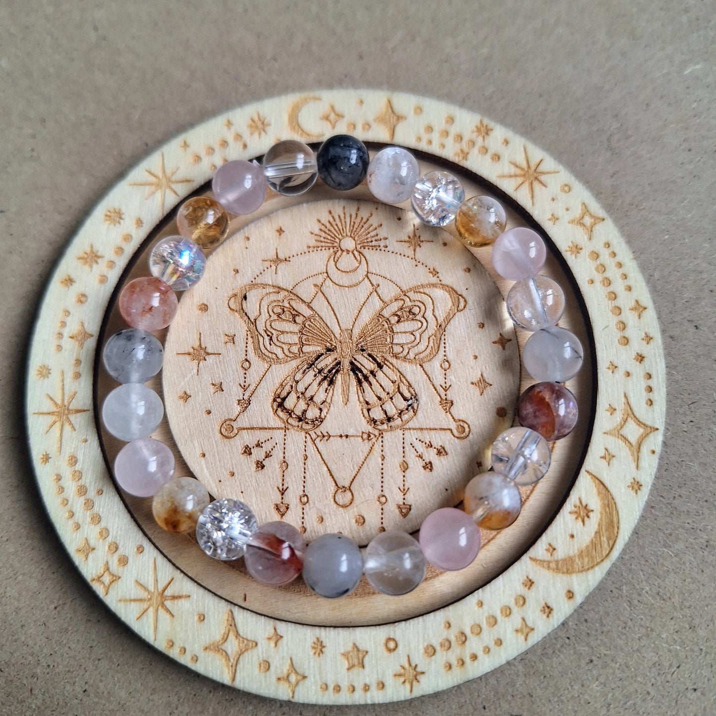 Master Healer Beaded Crystal bracelet with Clear Quartz, Rose Quartz, Rutilated Quartz, Hematoid Quartz and Cracked Quartz natural stone